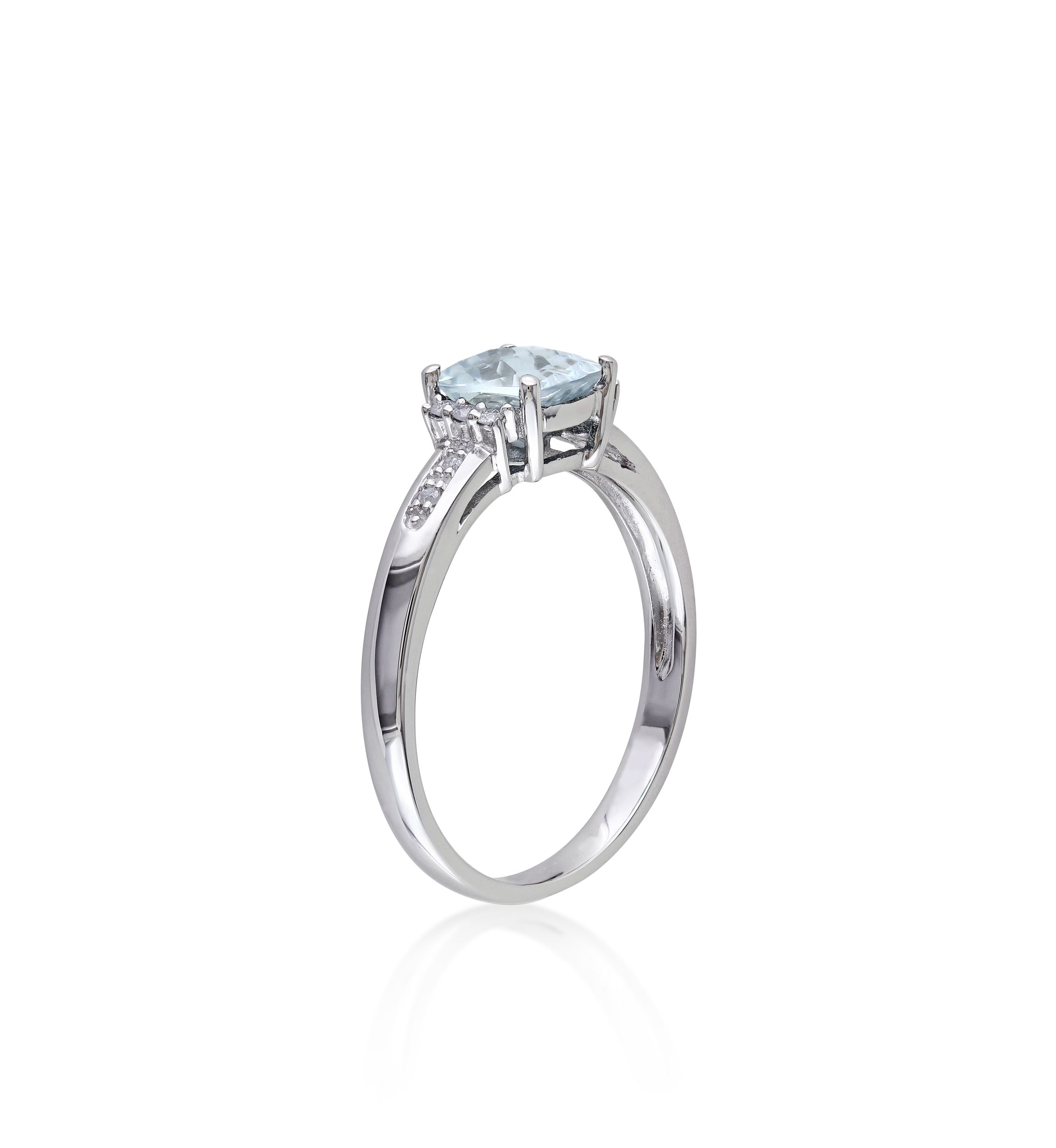Sterling Silver Aquamarine and Diamond Ring