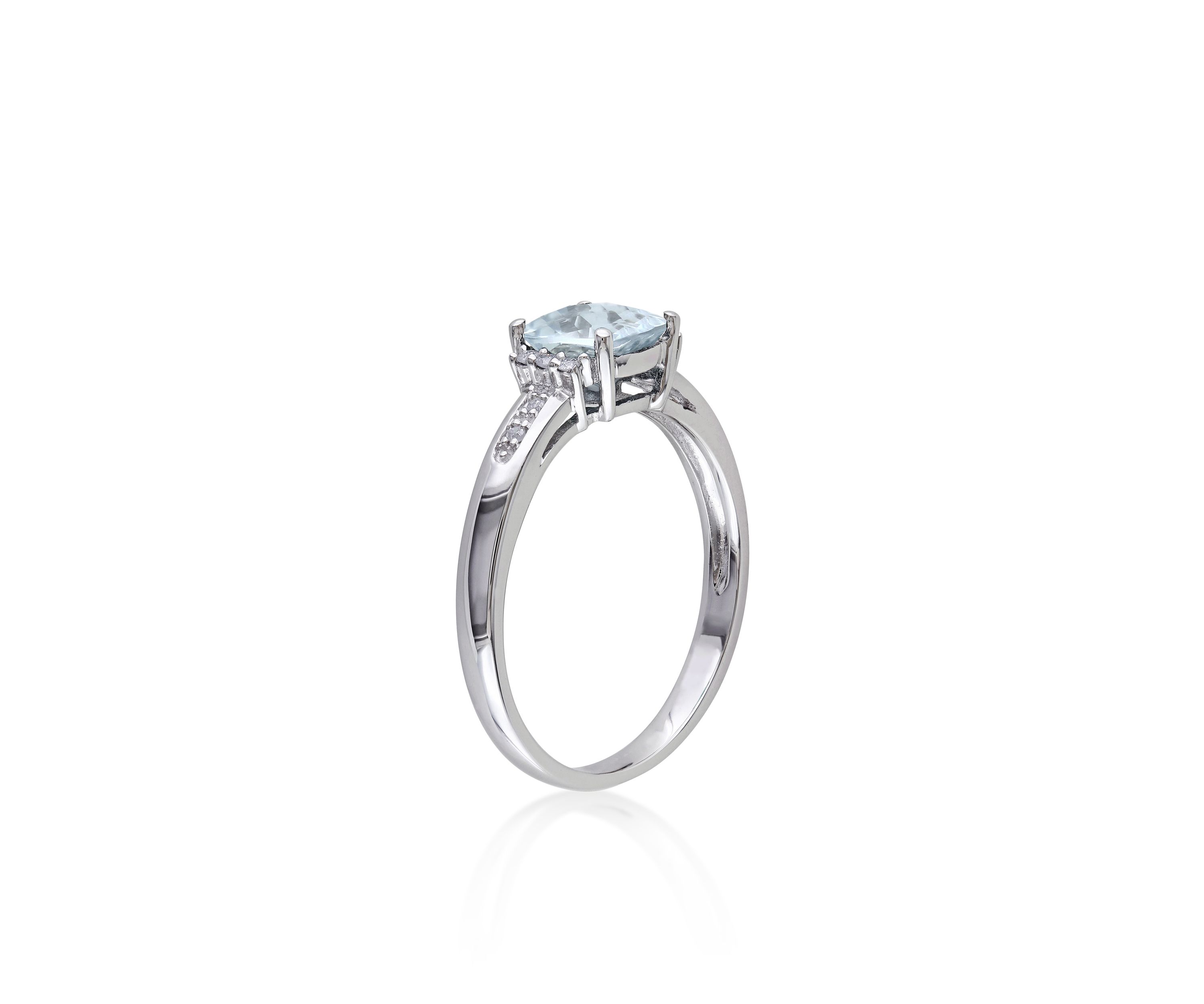 Sterling Silver Aquamarine and Diamond Ring
