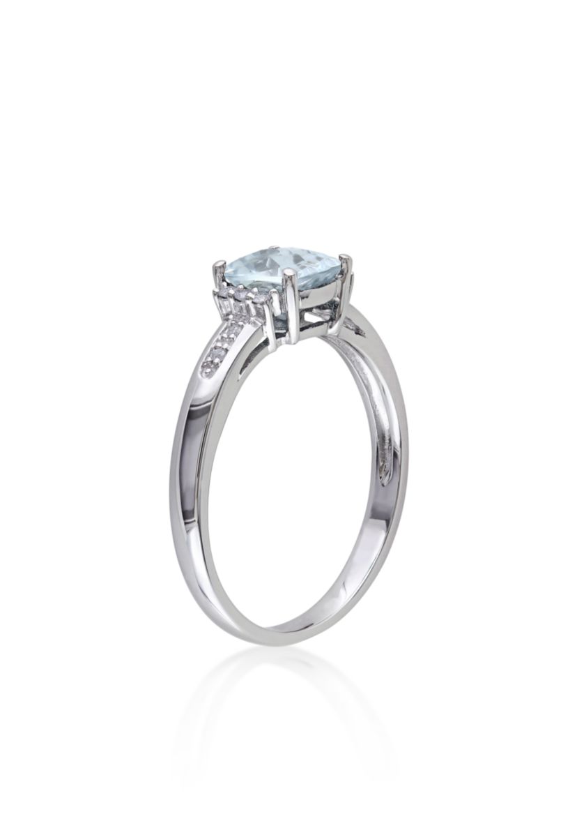Sterling Silver Aquamarine and Diamond Ring
