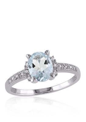 Sterling Silver Aquamarine and Diamond Ring