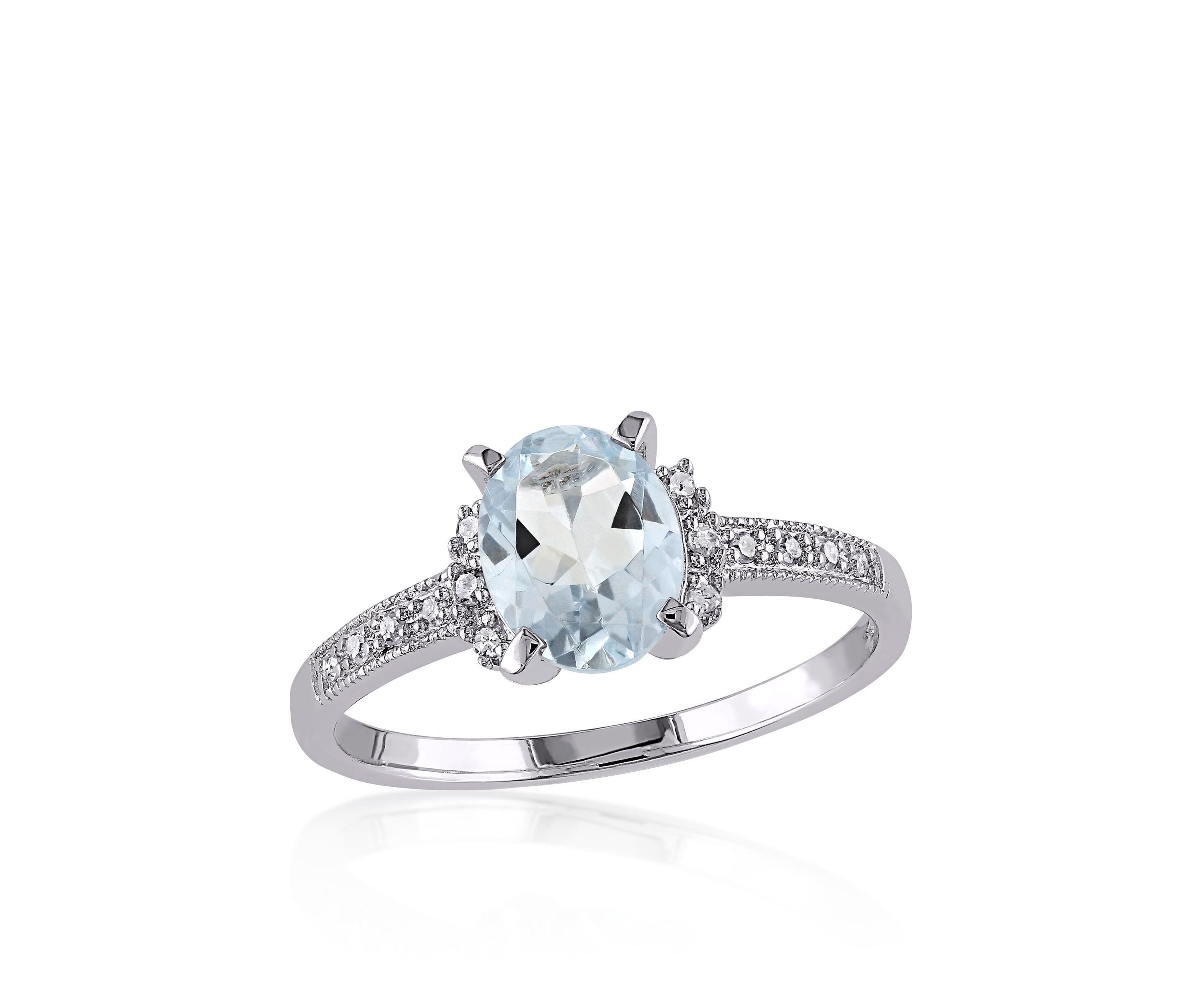 Sterling Silver Aquamarine and Diamond Ring