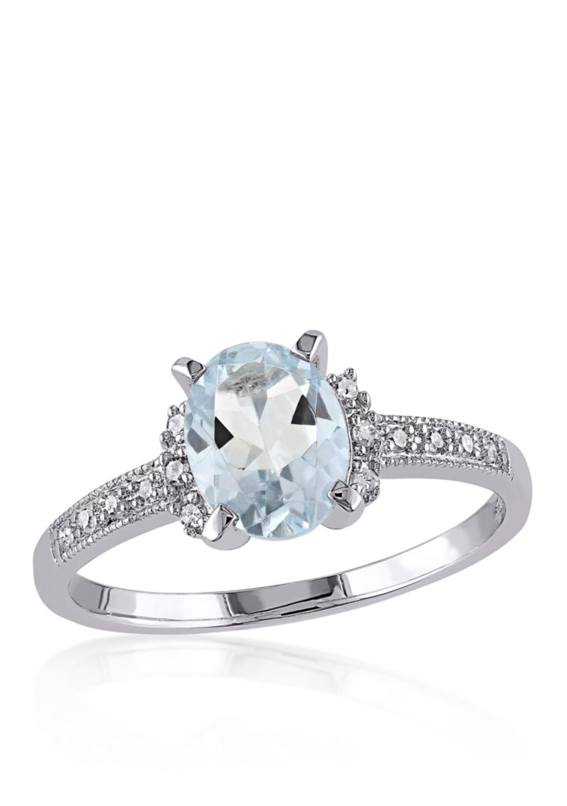 Sterling Silver Aquamarine and Diamond Ring