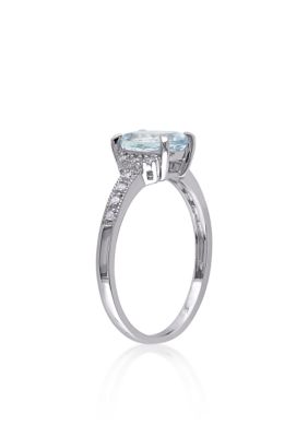 Sterling Silver Aquamarine and Diamond Ring