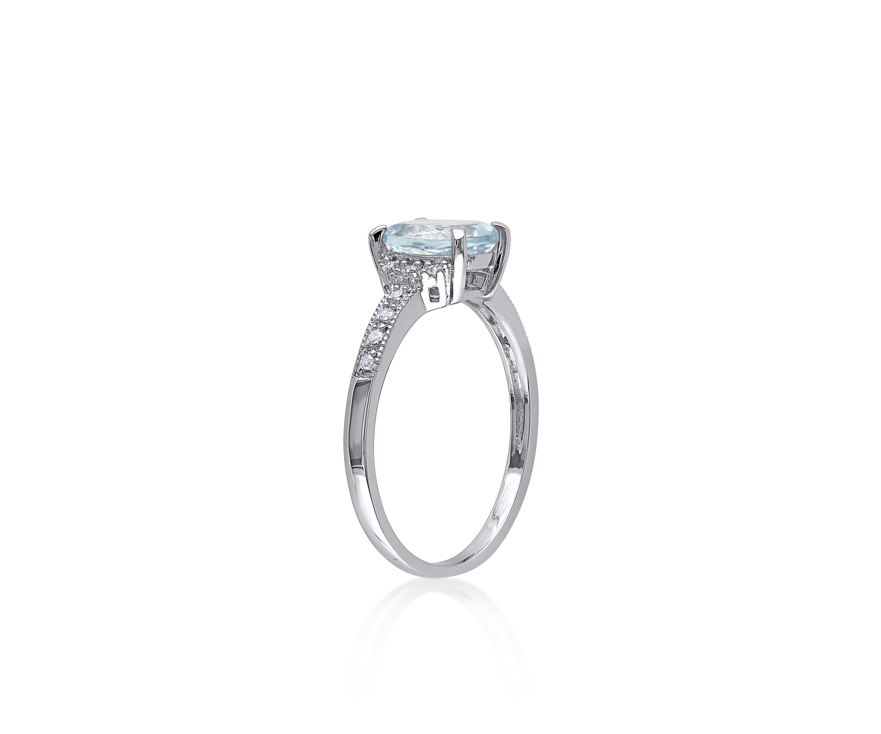 Sterling Silver Aquamarine and Diamond Ring
