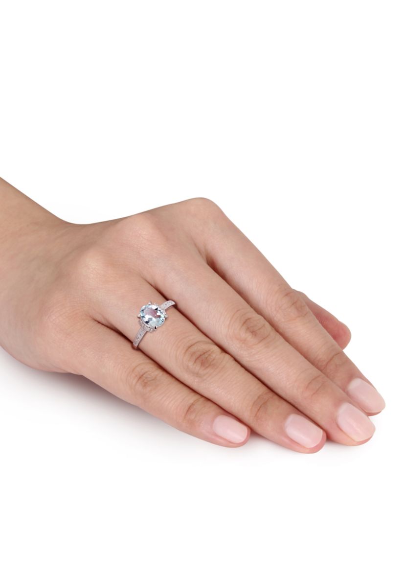 Sterling Silver Aquamarine and Diamond Ring