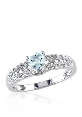 Belk & Co Sterling Silver Aquamarine and Diamond Heart Ring, Blue, 10