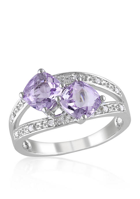 Rose de France Amethyst and Diamond Ring in Sterling Silver