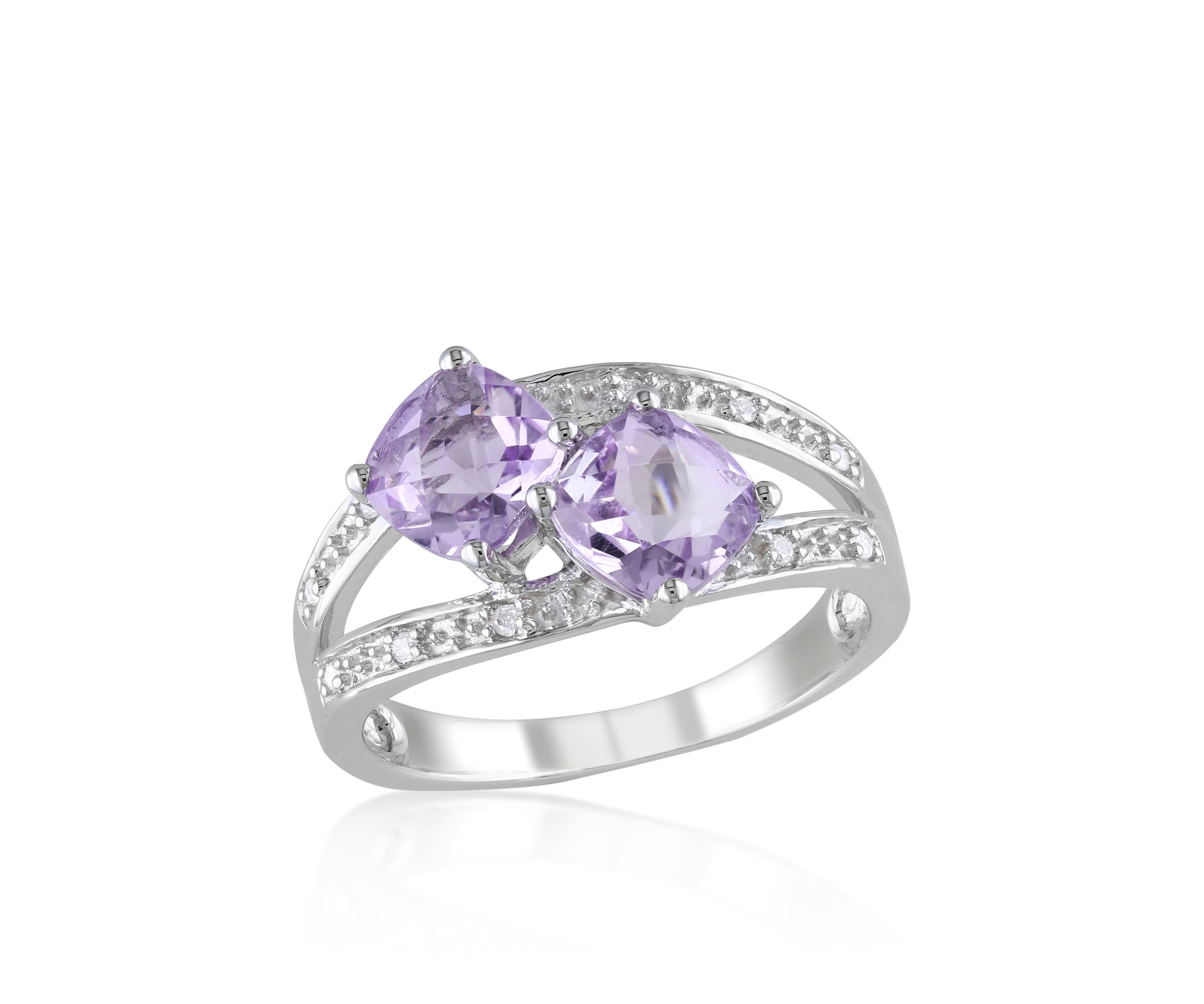 Rose de France Amethyst and Diamond Ring in Sterling Silver