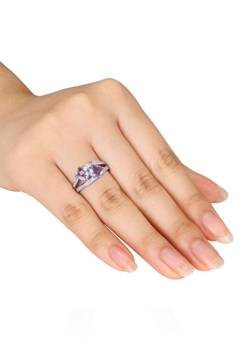 Rose de France Amethyst and Diamond Ring in Sterling Silver