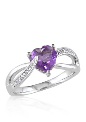 Belk & Co Amethyst and Diamond Heart Ring in Sterling Silver, Purple, 9