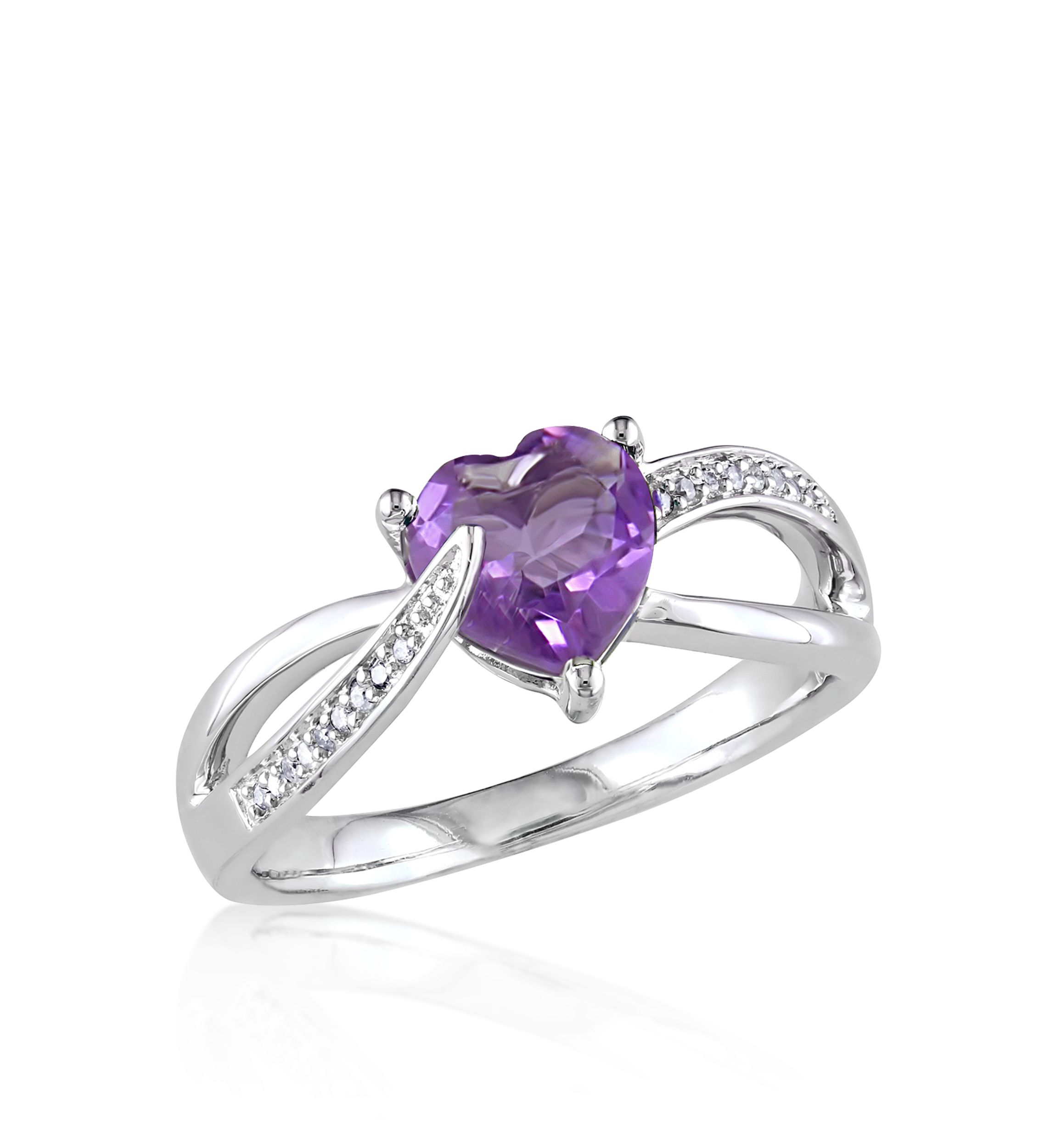 Amethyst and Diamond Heart Ring in Sterling Silver