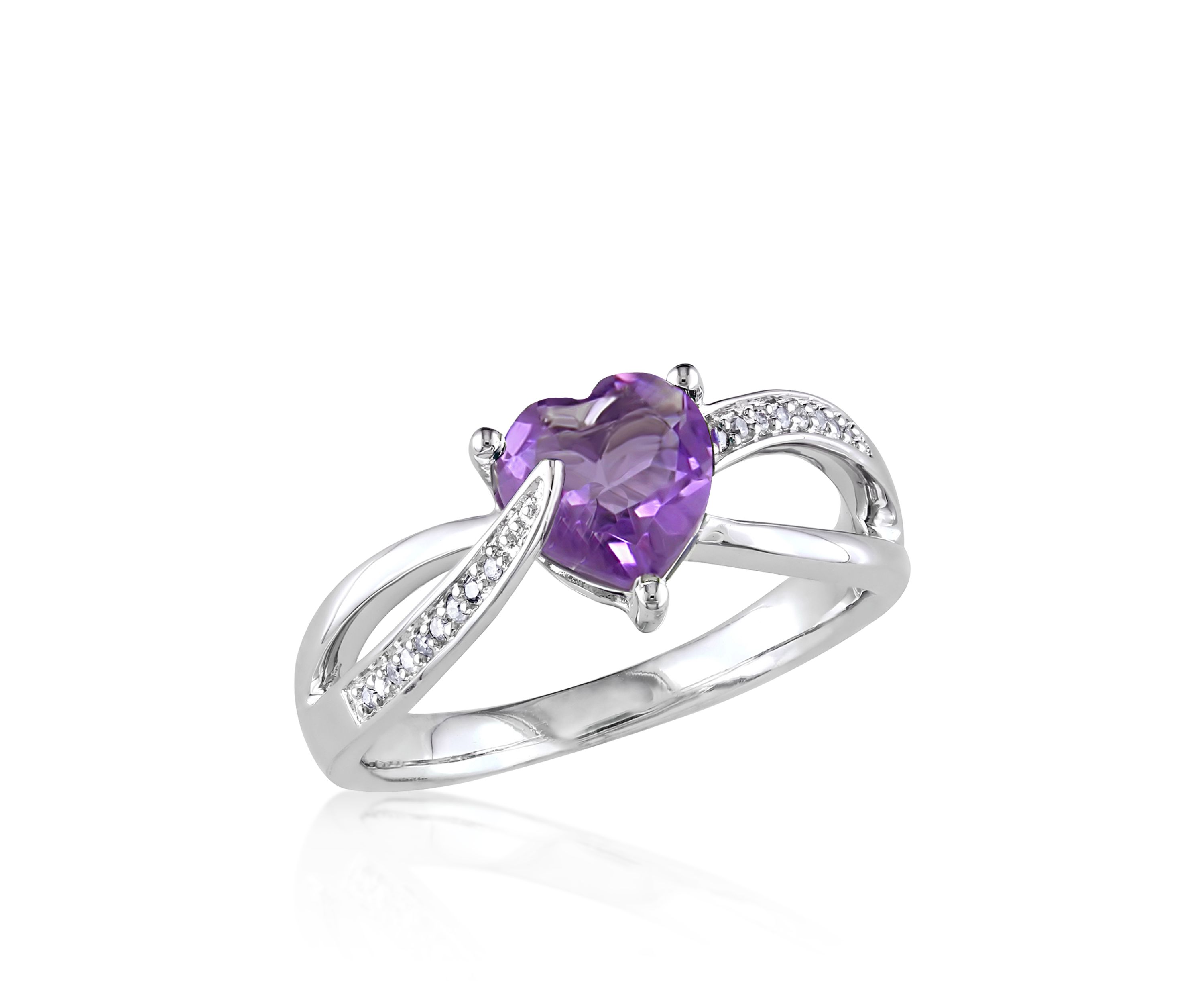 Amethyst and Diamond Heart Ring in Sterling Silver