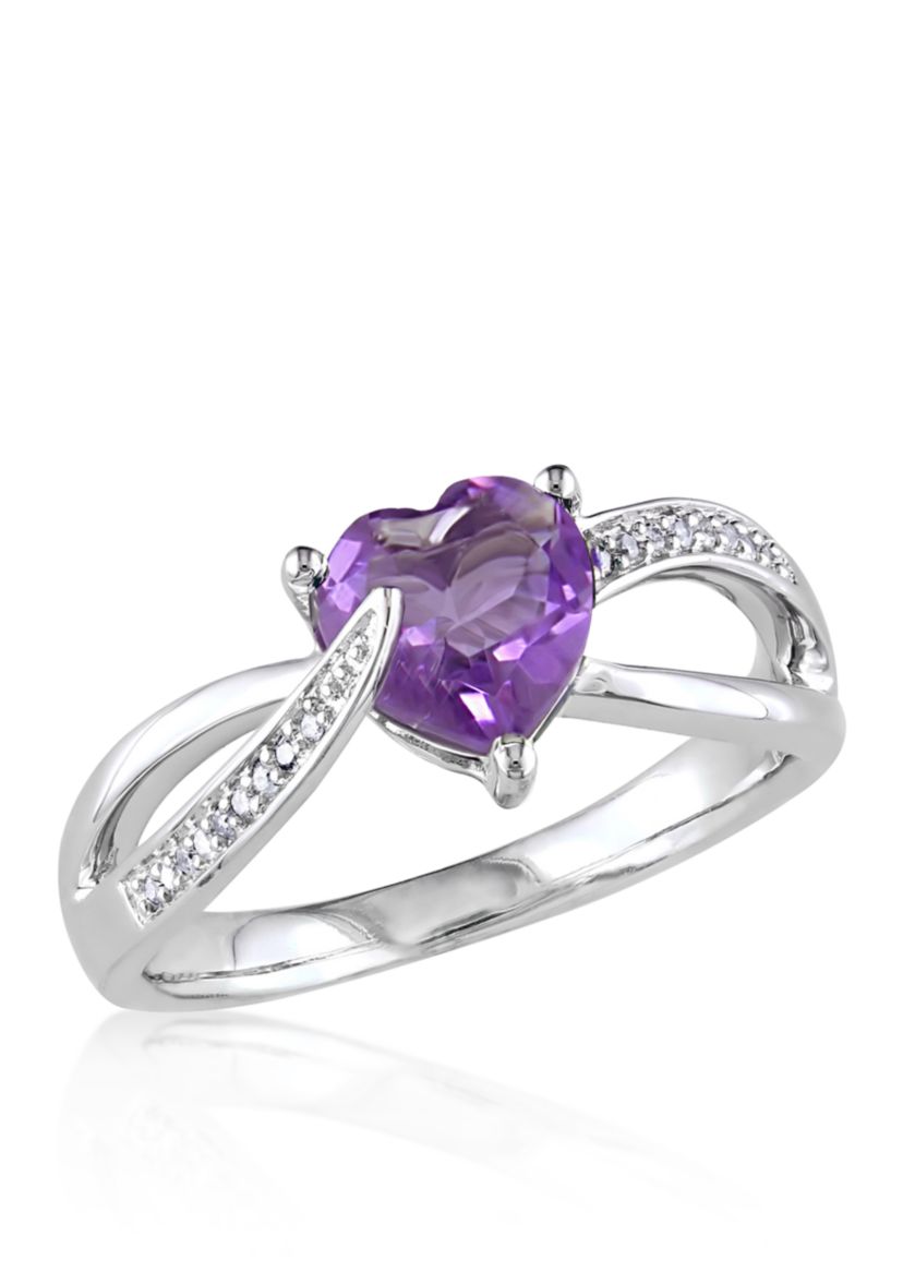 Amethyst and Diamond Heart Ring in Sterling Silver