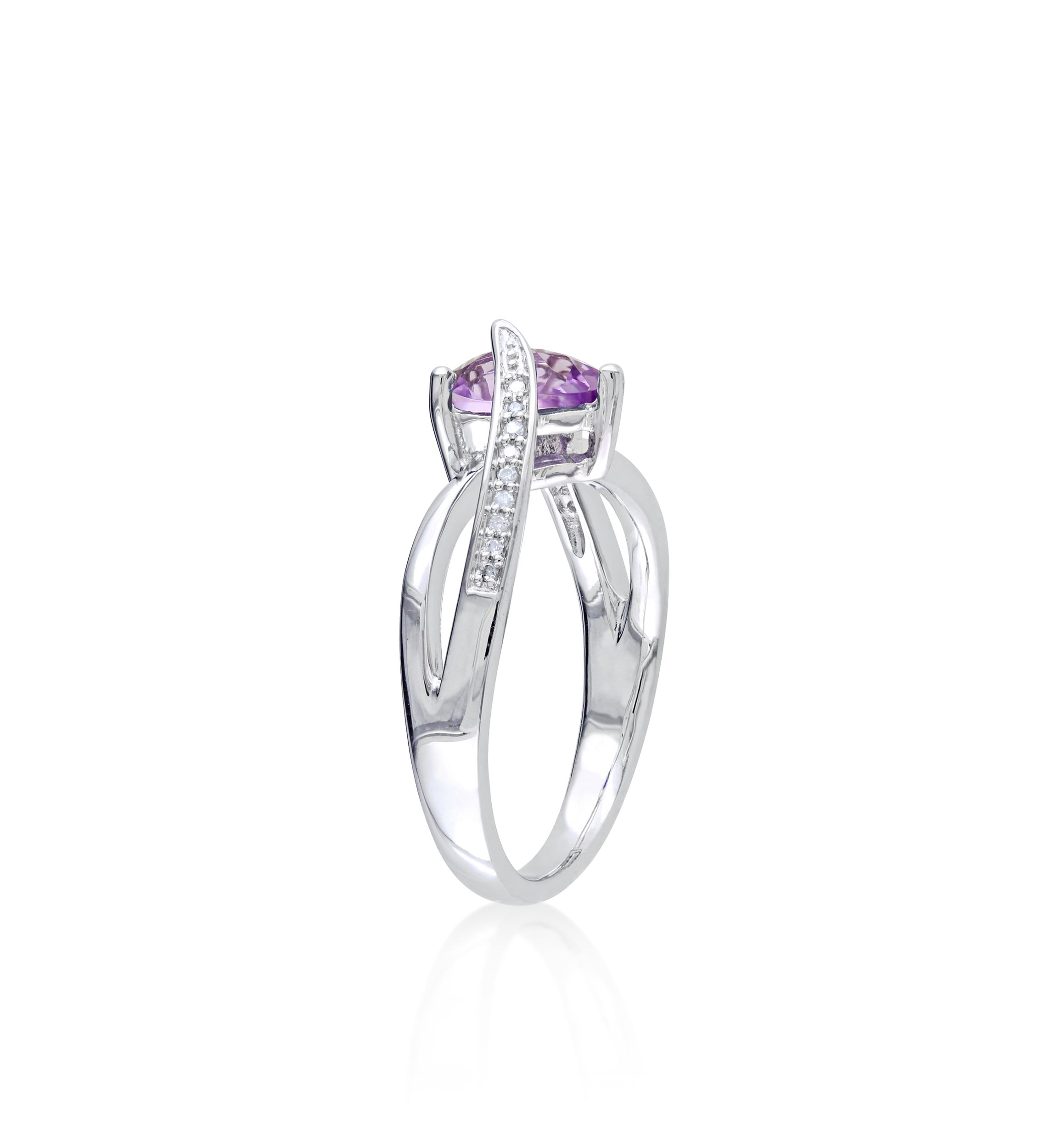 Amethyst and Diamond Heart Ring in Sterling Silver