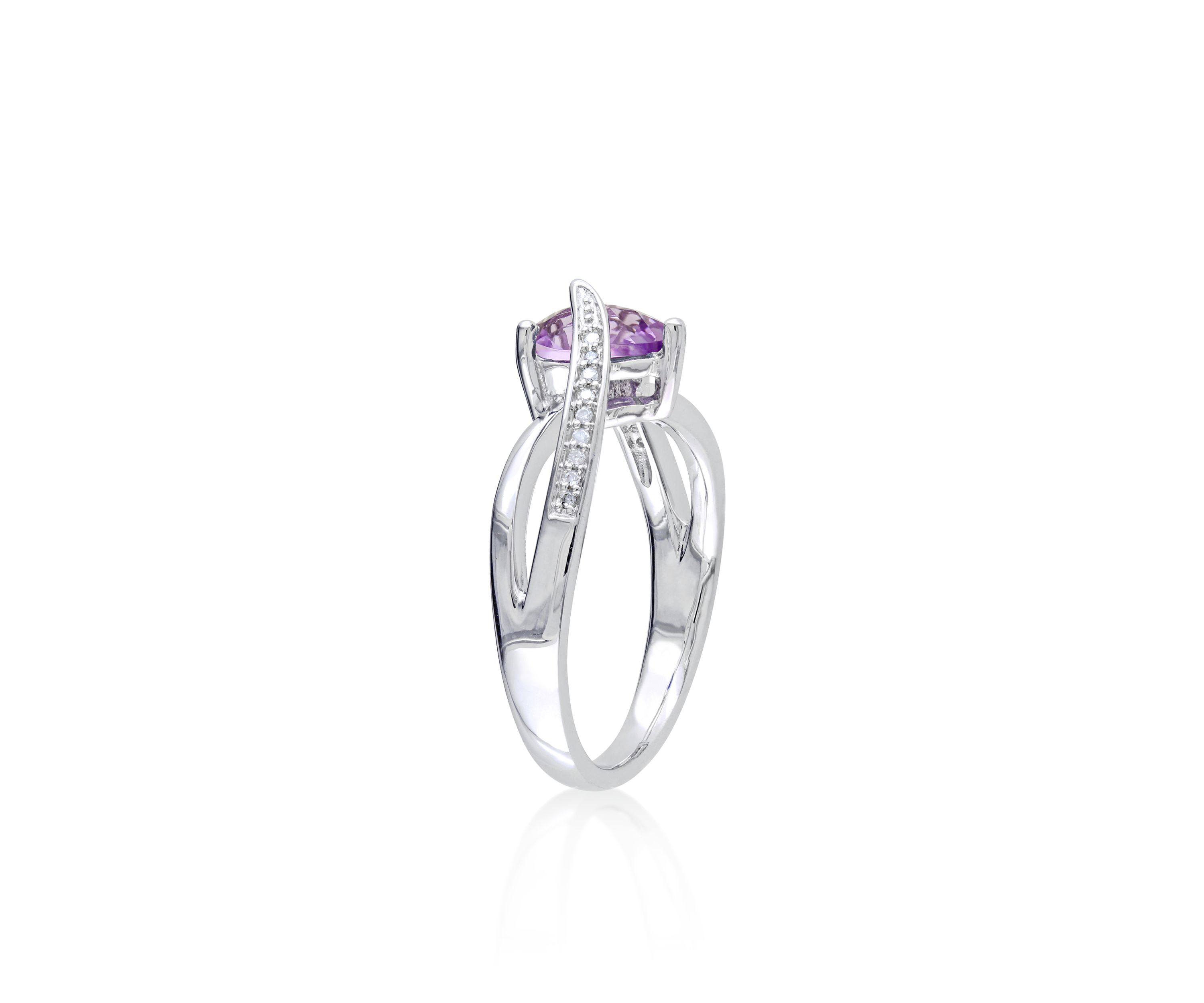 Amethyst and Diamond Heart Ring in Sterling Silver