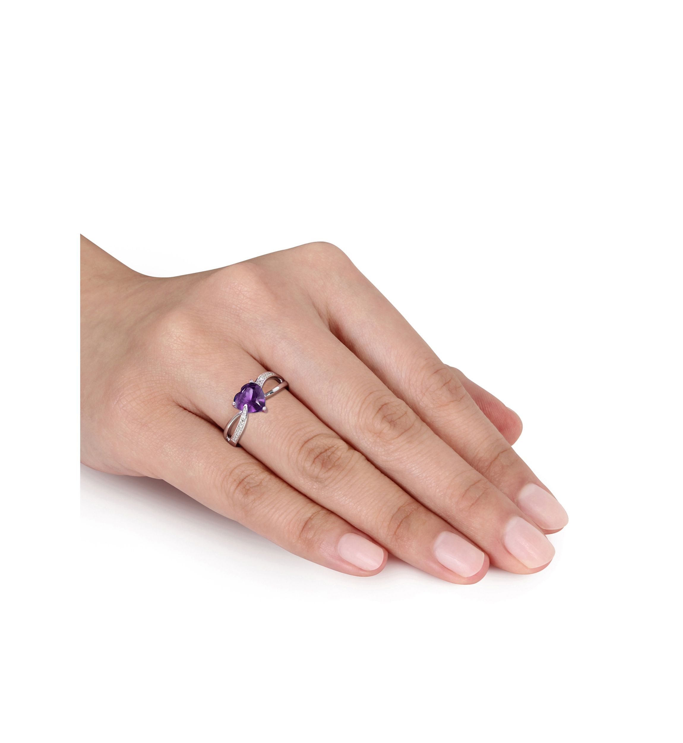 Amethyst and Diamond Heart Ring in Sterling Silver
