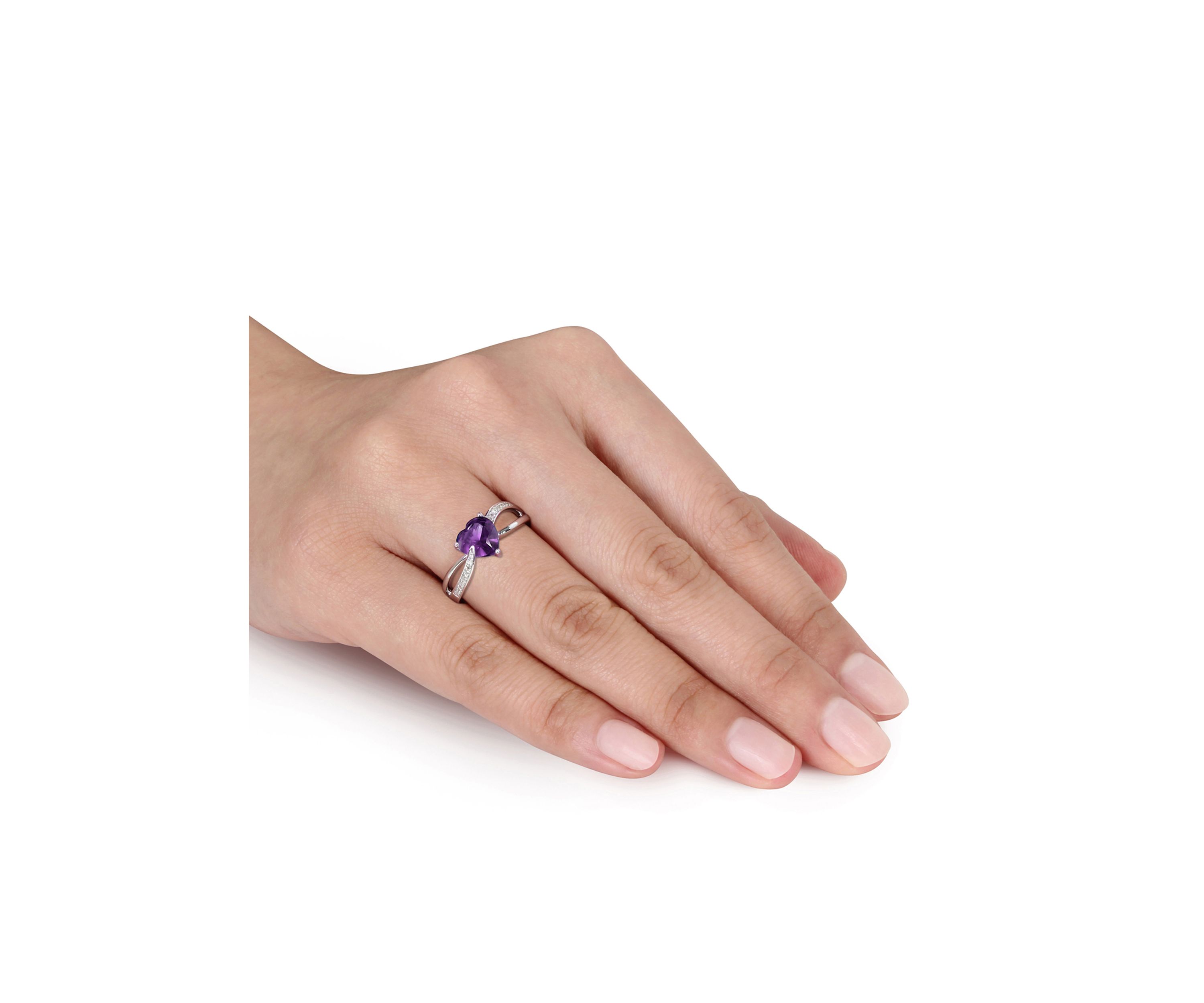Amethyst and Diamond Heart Ring in Sterling Silver