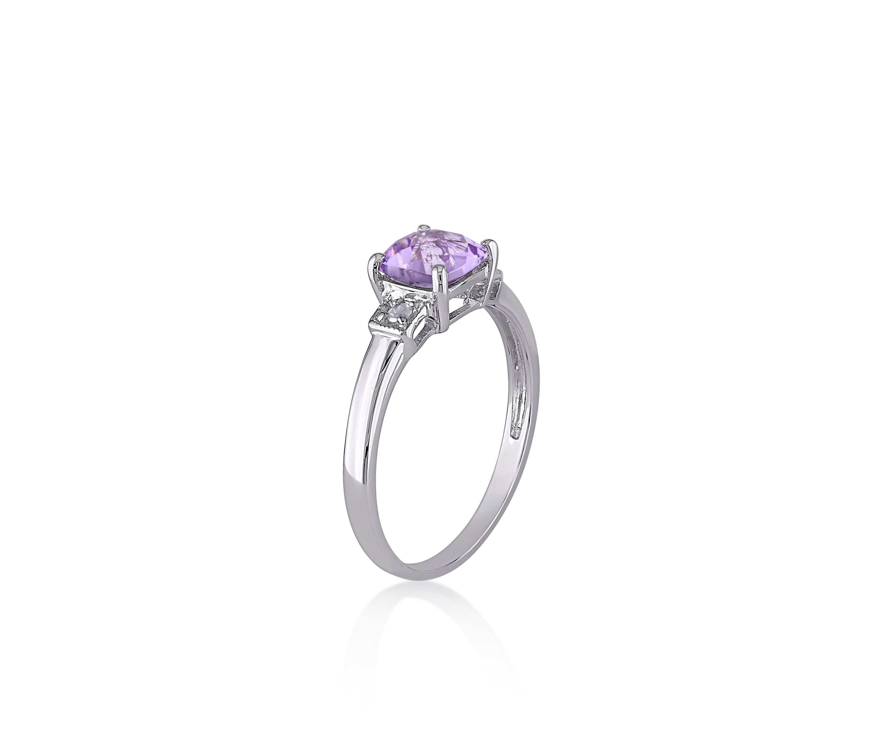 Amethyst and Diamond Ring in Sterling Silver