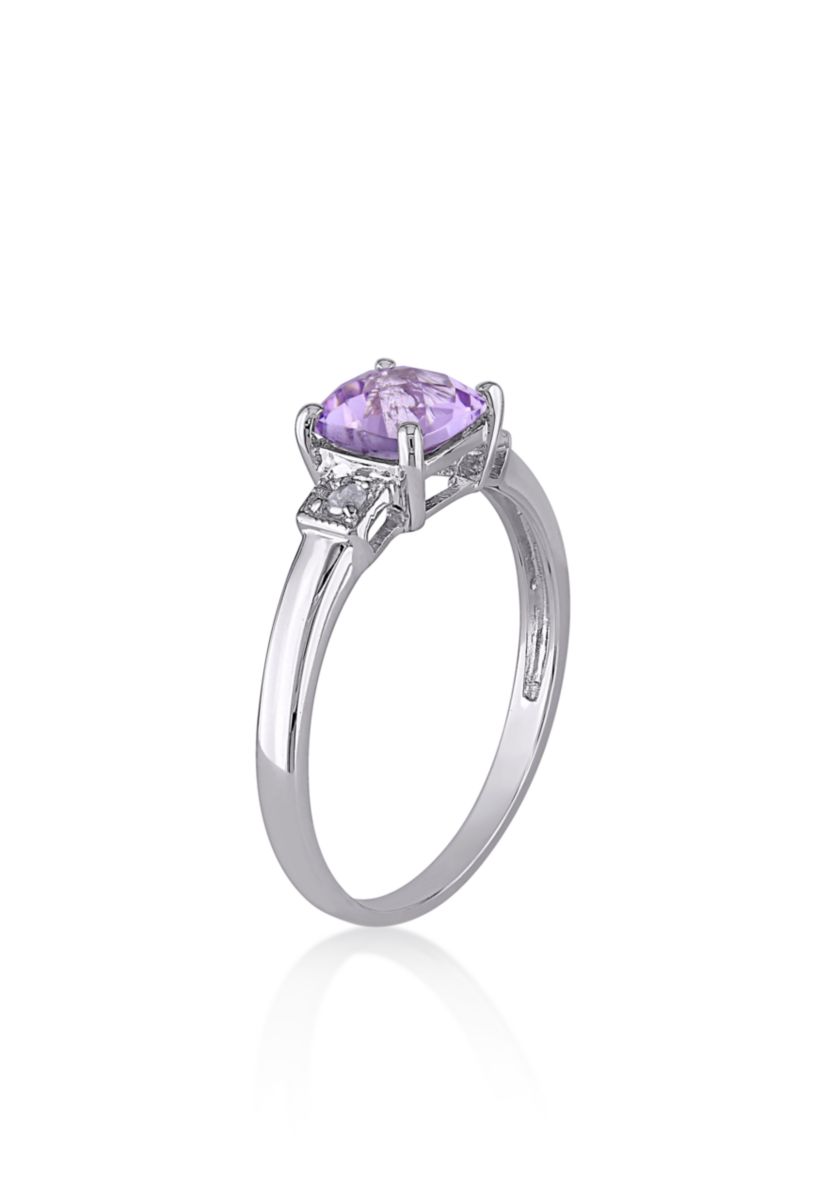 Amethyst and Diamond Ring in Sterling Silver