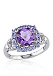 Amethyst, Tanzanite, and Diamond Ring in Sterling Silver