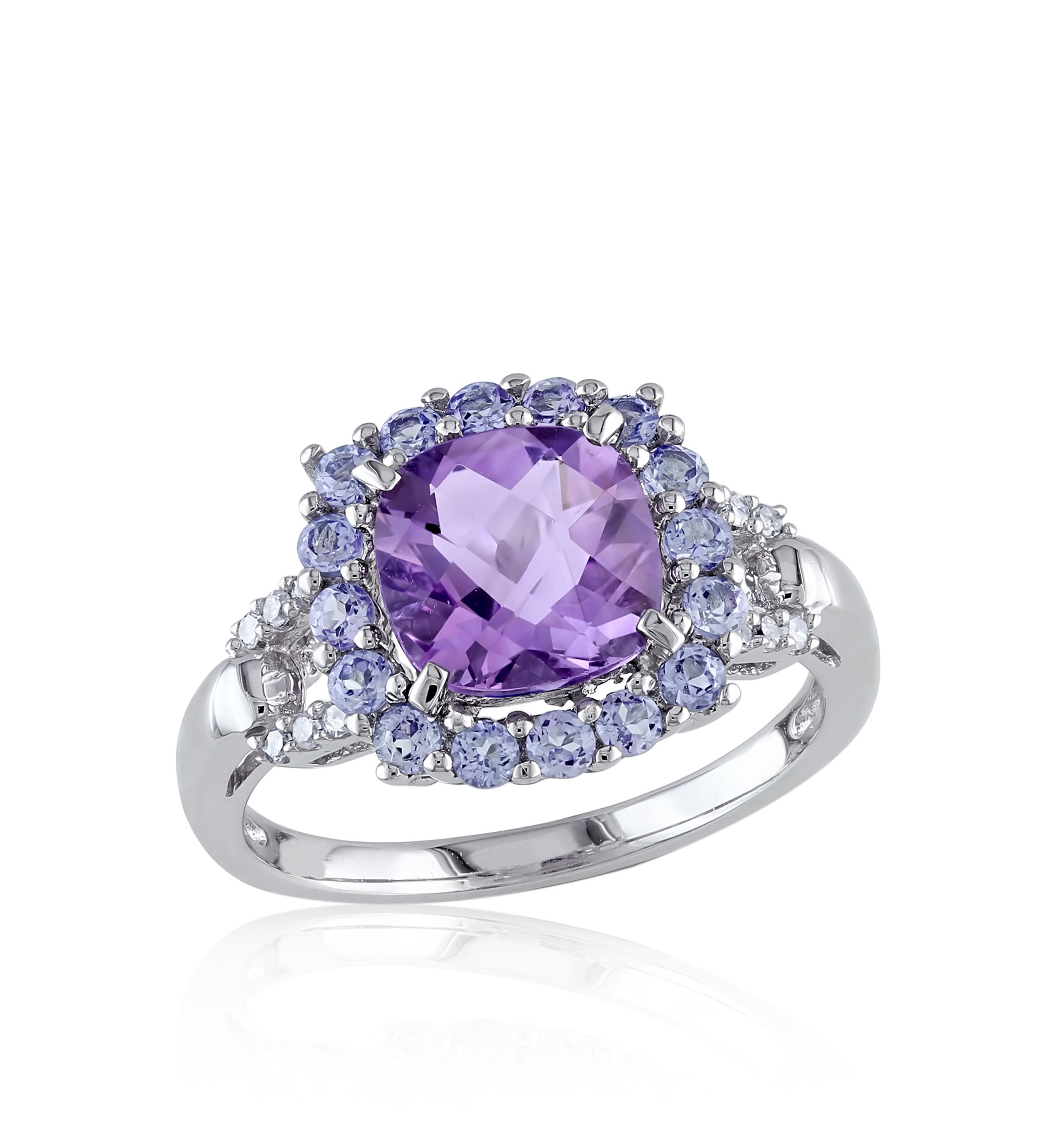 Amethyst, Tanzanite, and Diamond Ring in Sterling Silver
