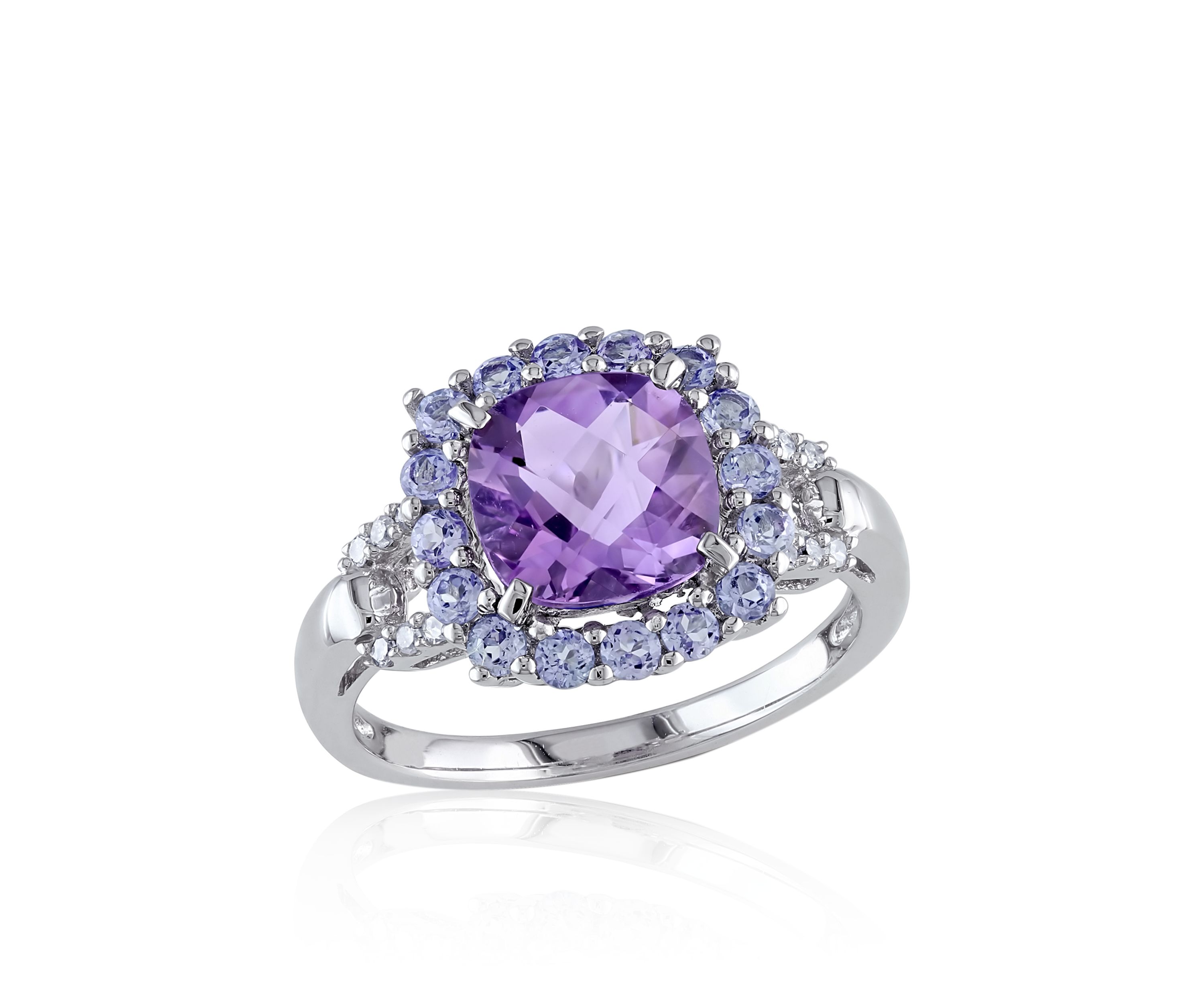 Amethyst, Tanzanite, and Diamond Ring in Sterling Silver