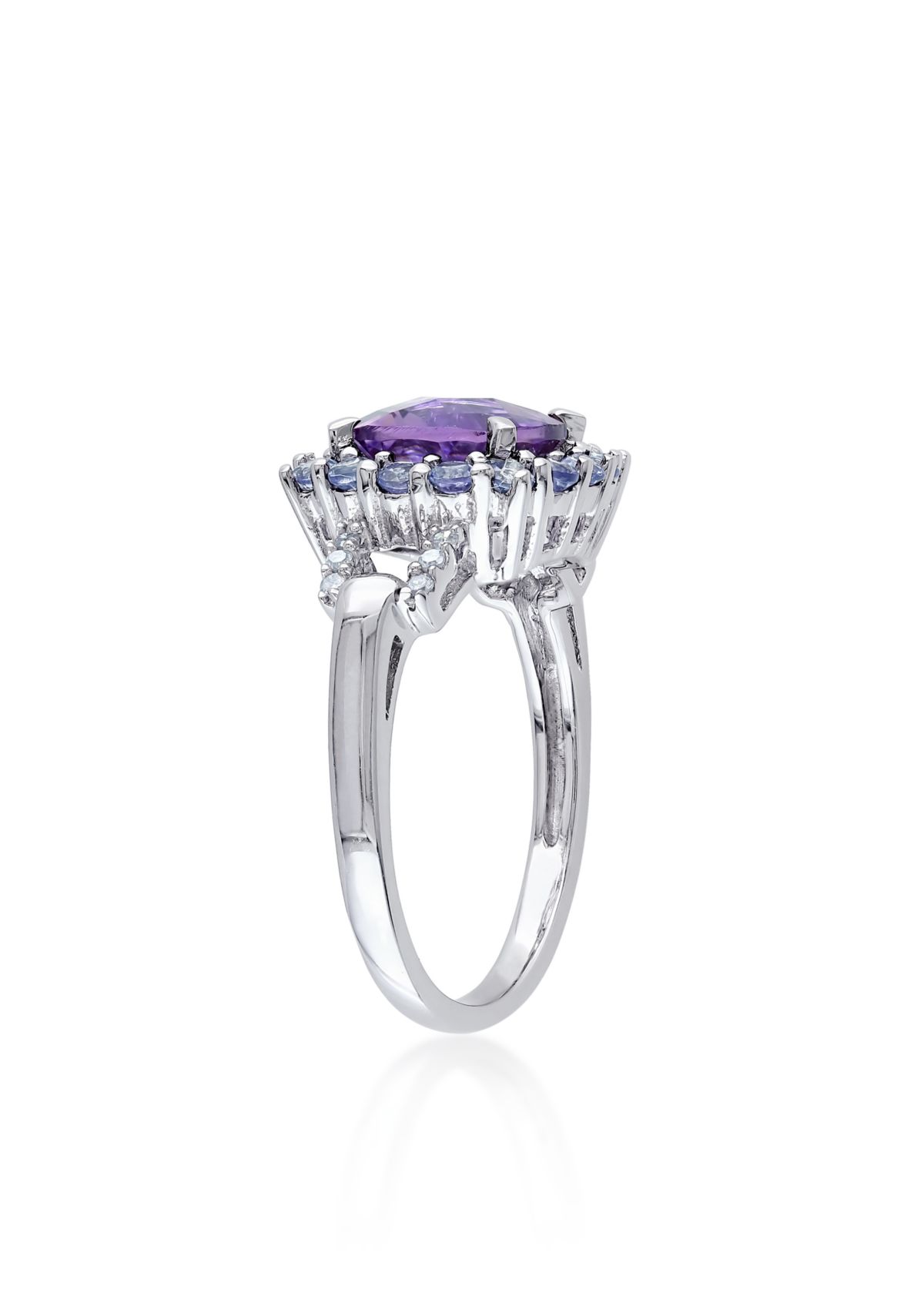 Amethyst, Tanzanite, and Diamond Ring in Sterling Silver
