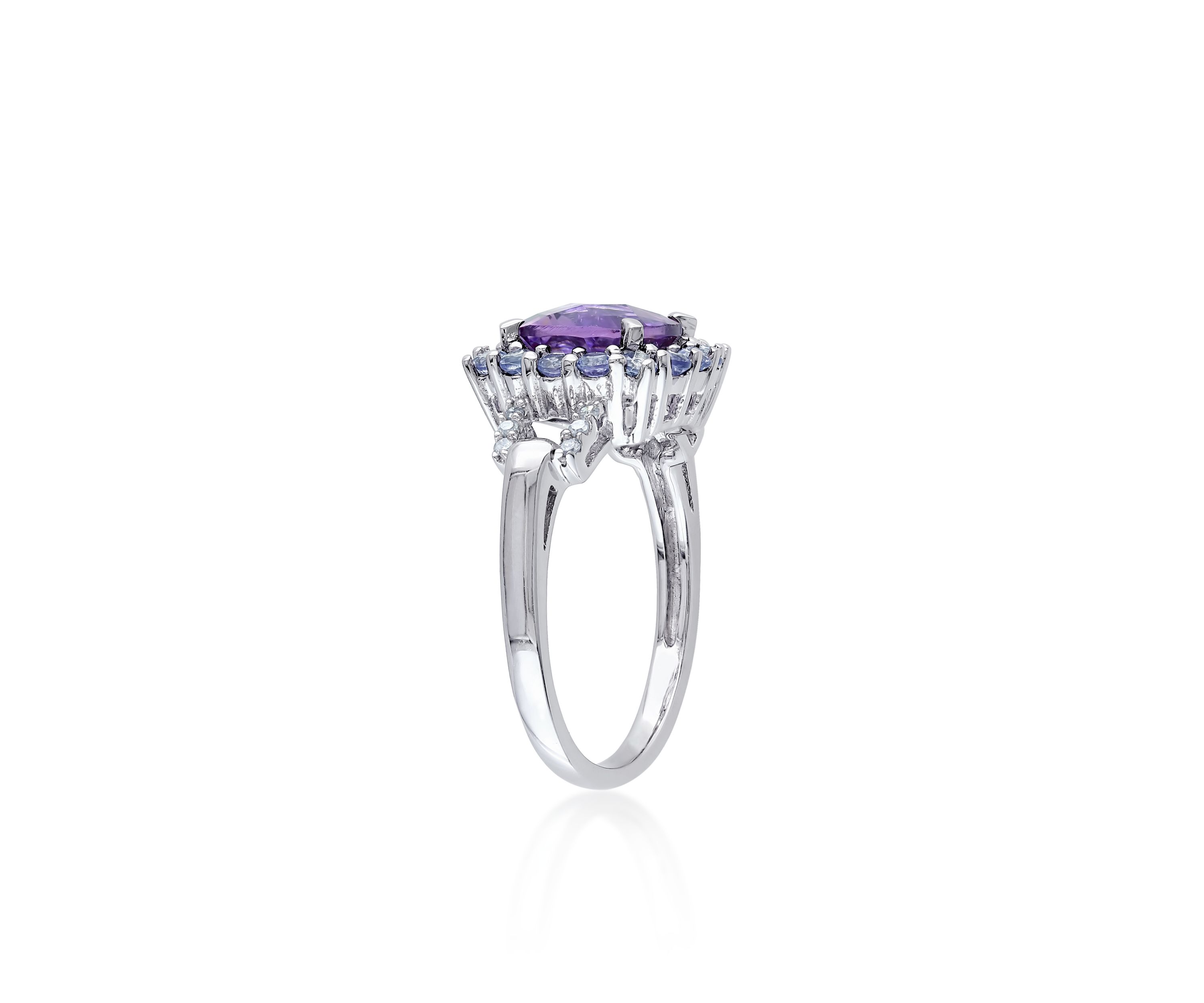 Amethyst, Tanzanite, and Diamond Ring in Sterling Silver