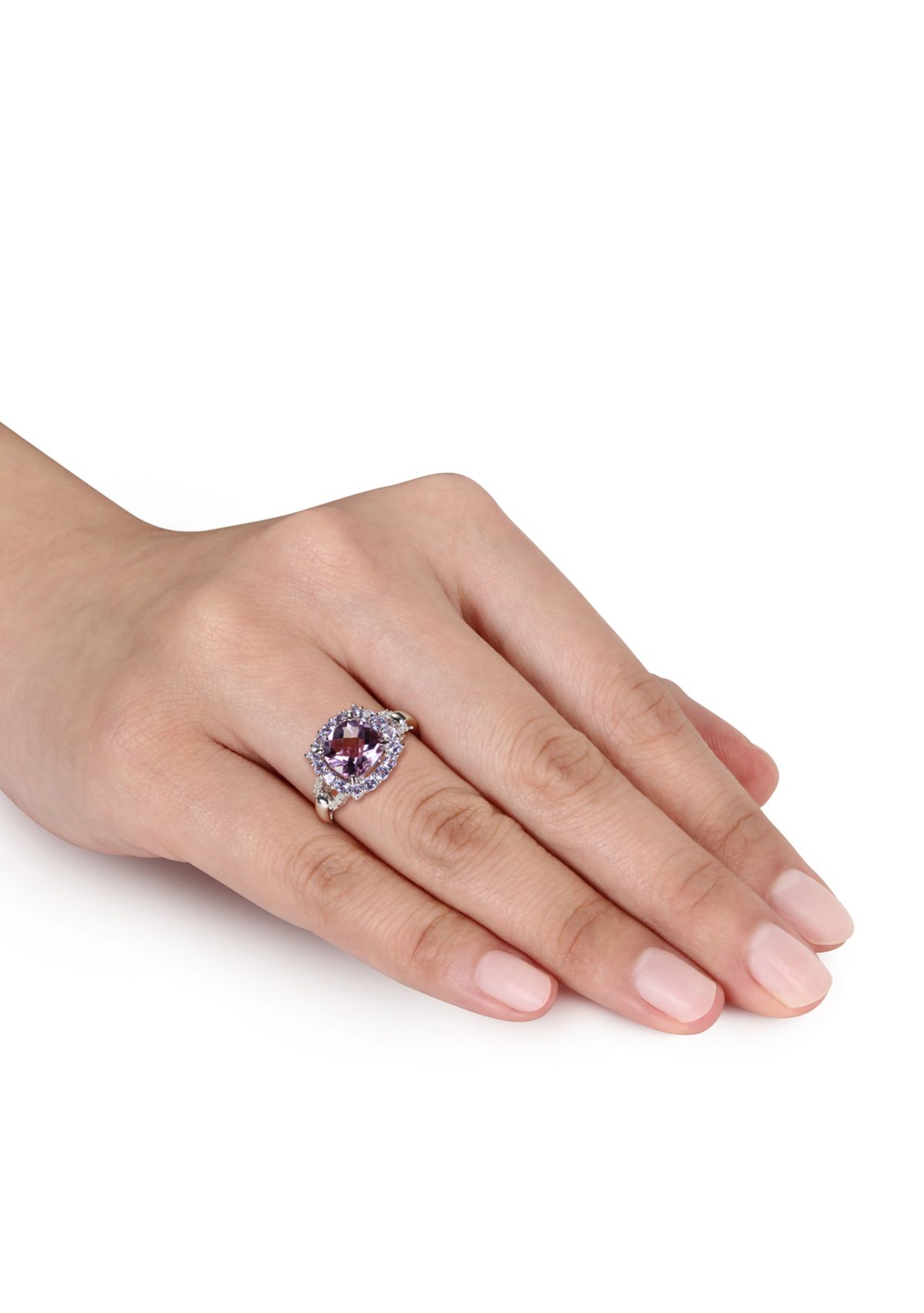 Amethyst, Tanzanite, and Diamond Ring in Sterling Silver