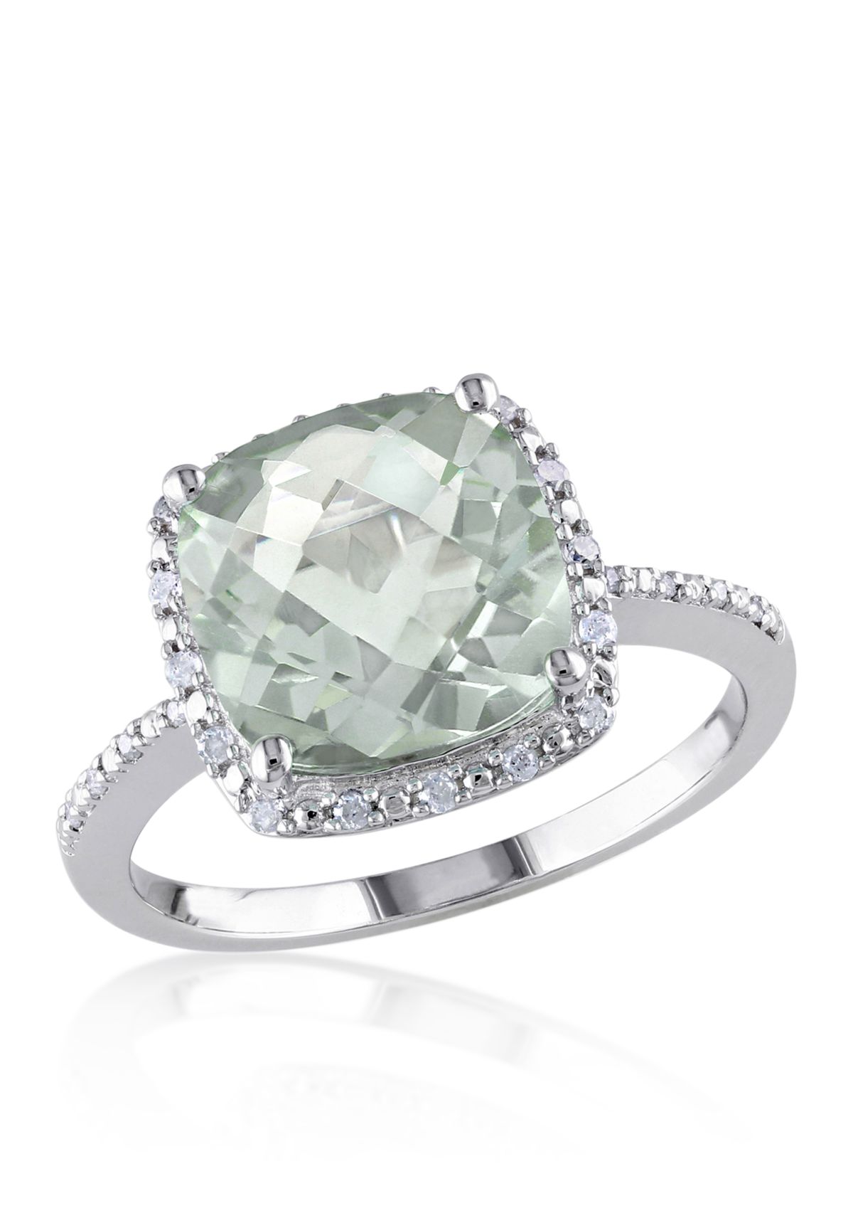 Green Amethyst and Diamond Ring in Sterling Silver