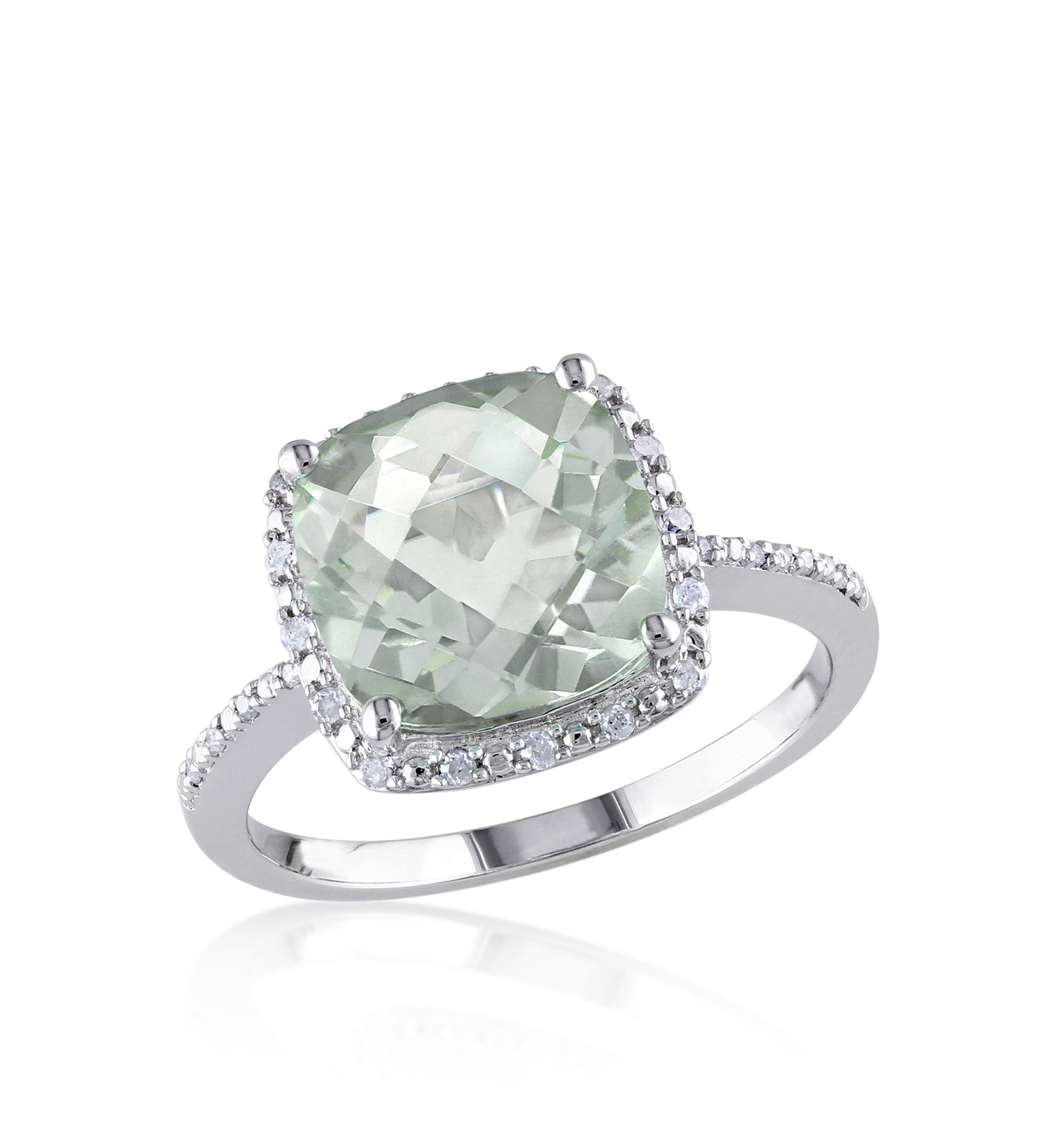 Green Amethyst and Diamond Ring in Sterling Silver