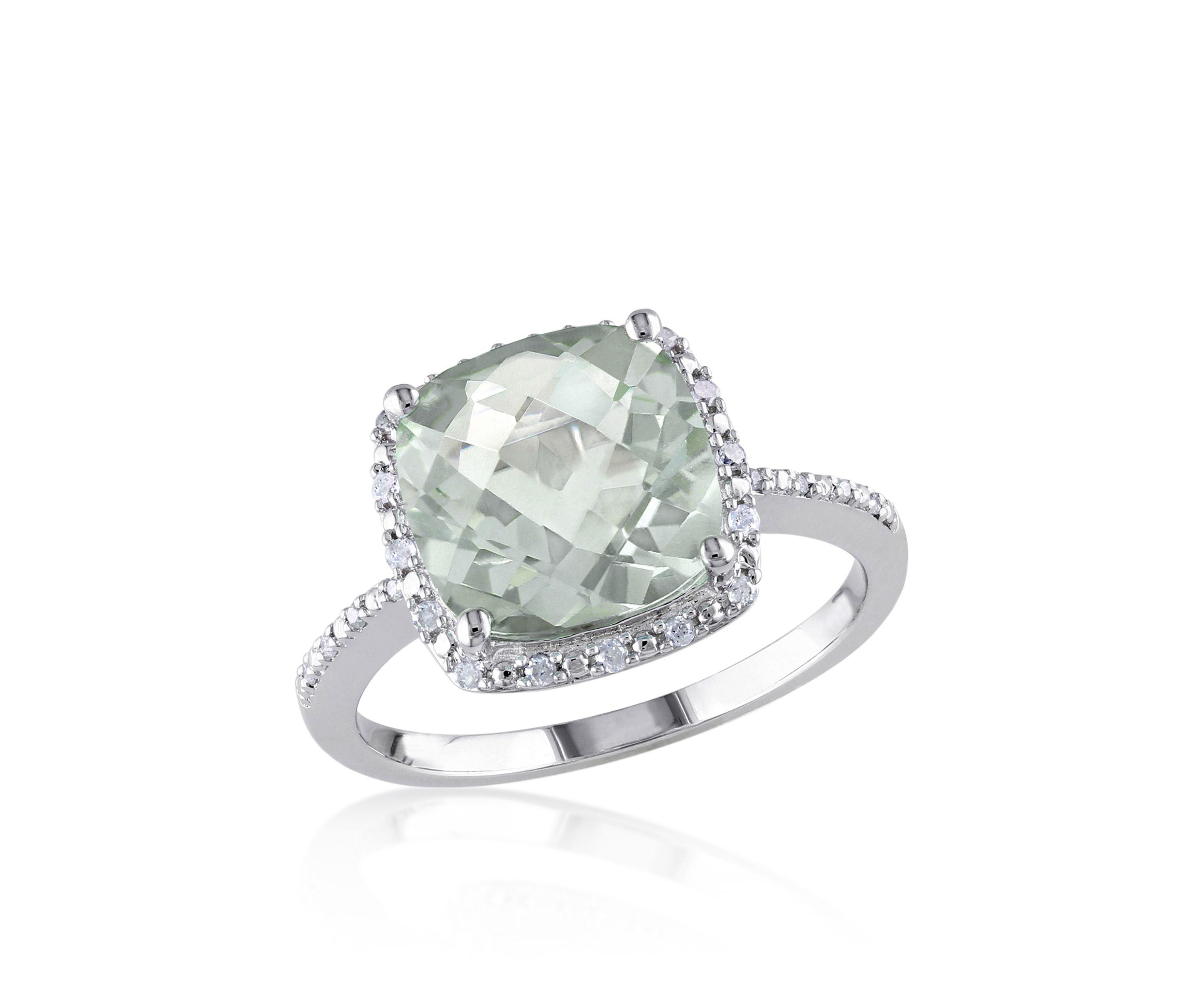 Green Amethyst and Diamond Ring in Sterling Silver
