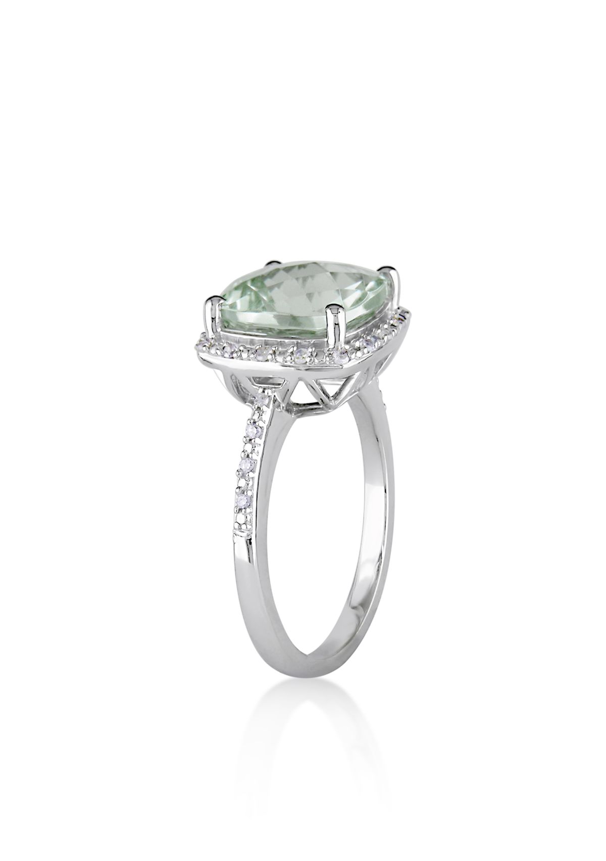 Green Amethyst and Diamond Ring in Sterling Silver