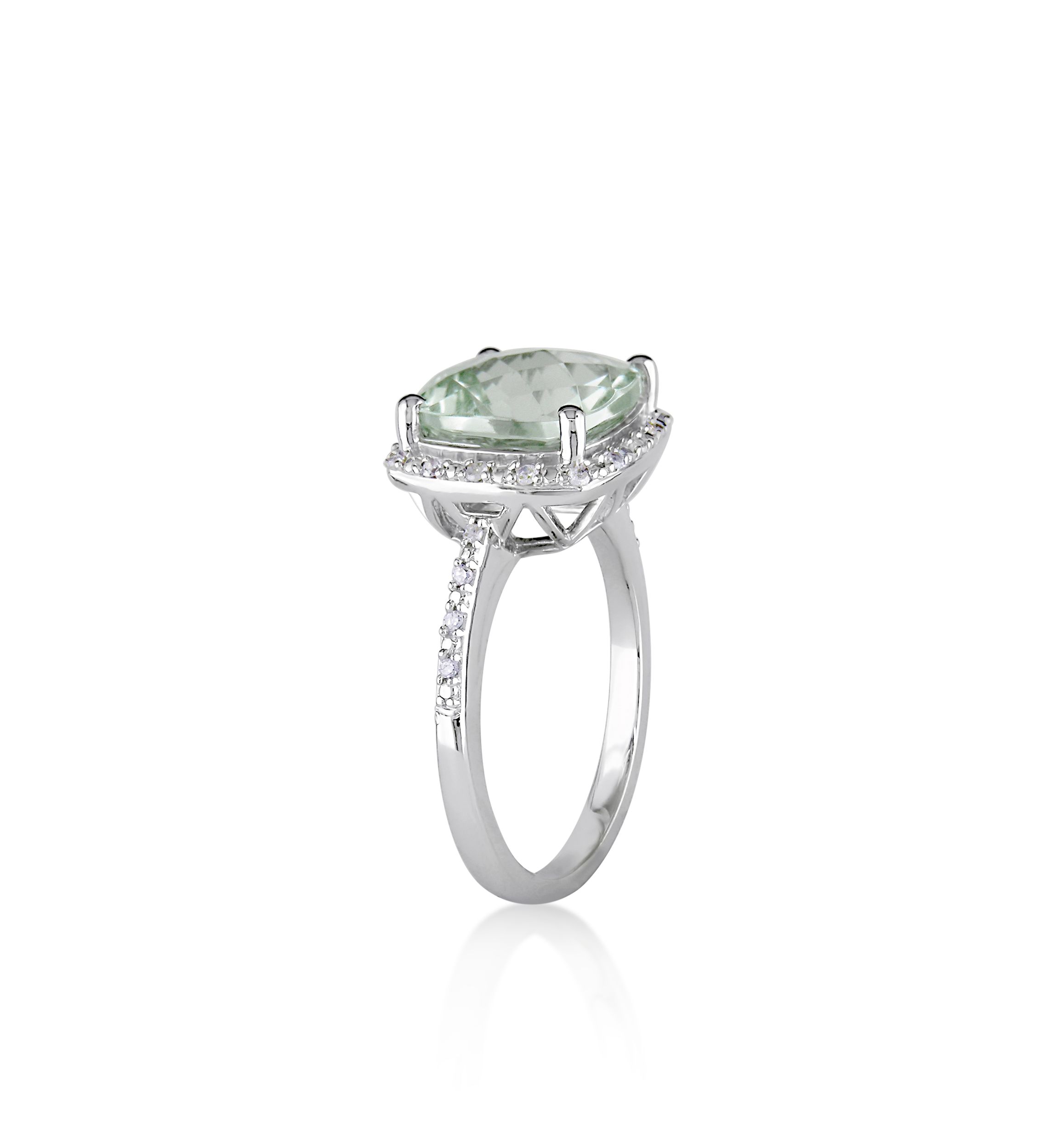 Green Amethyst and Diamond Ring in Sterling Silver