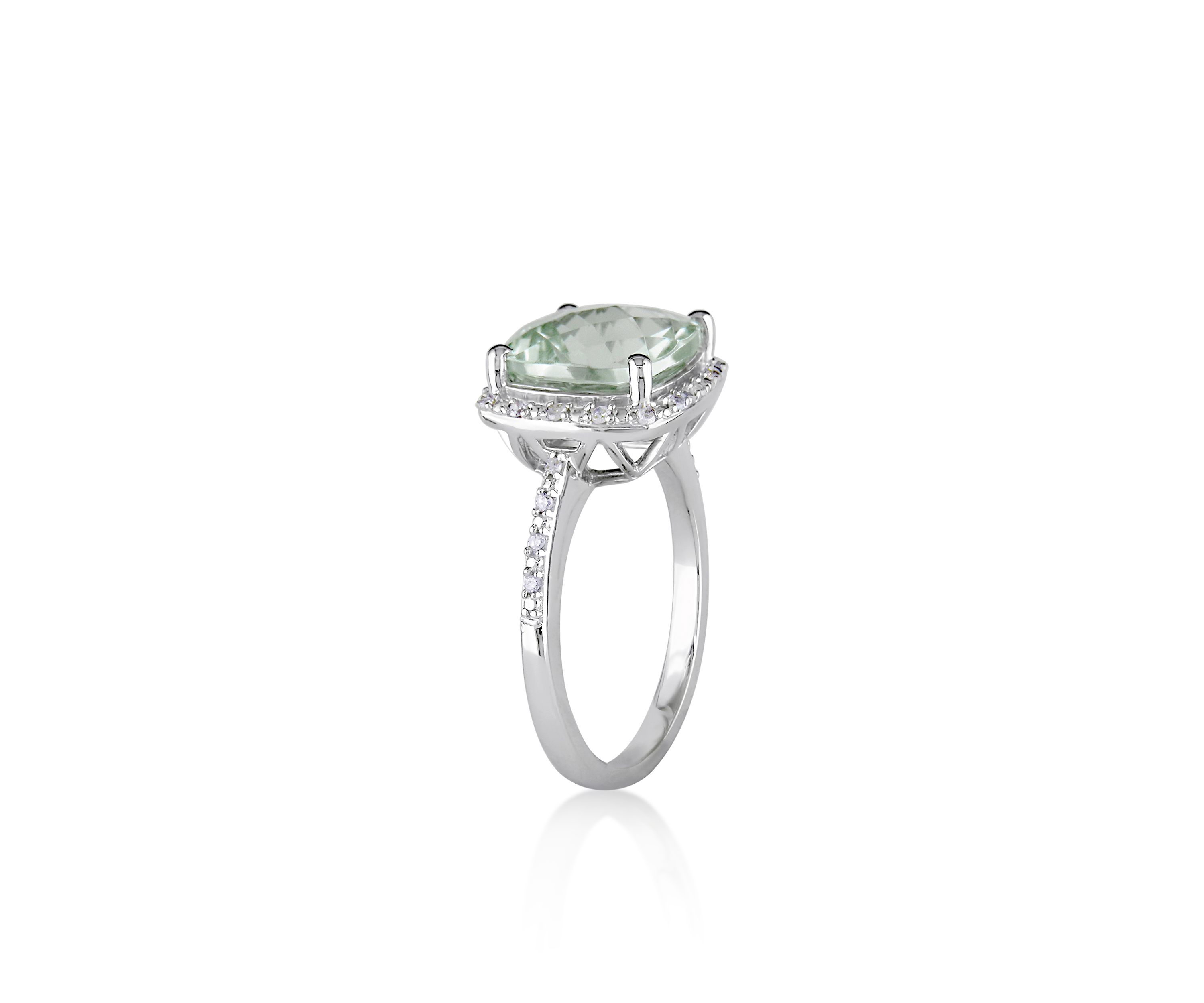 Green Amethyst and Diamond Ring in Sterling Silver