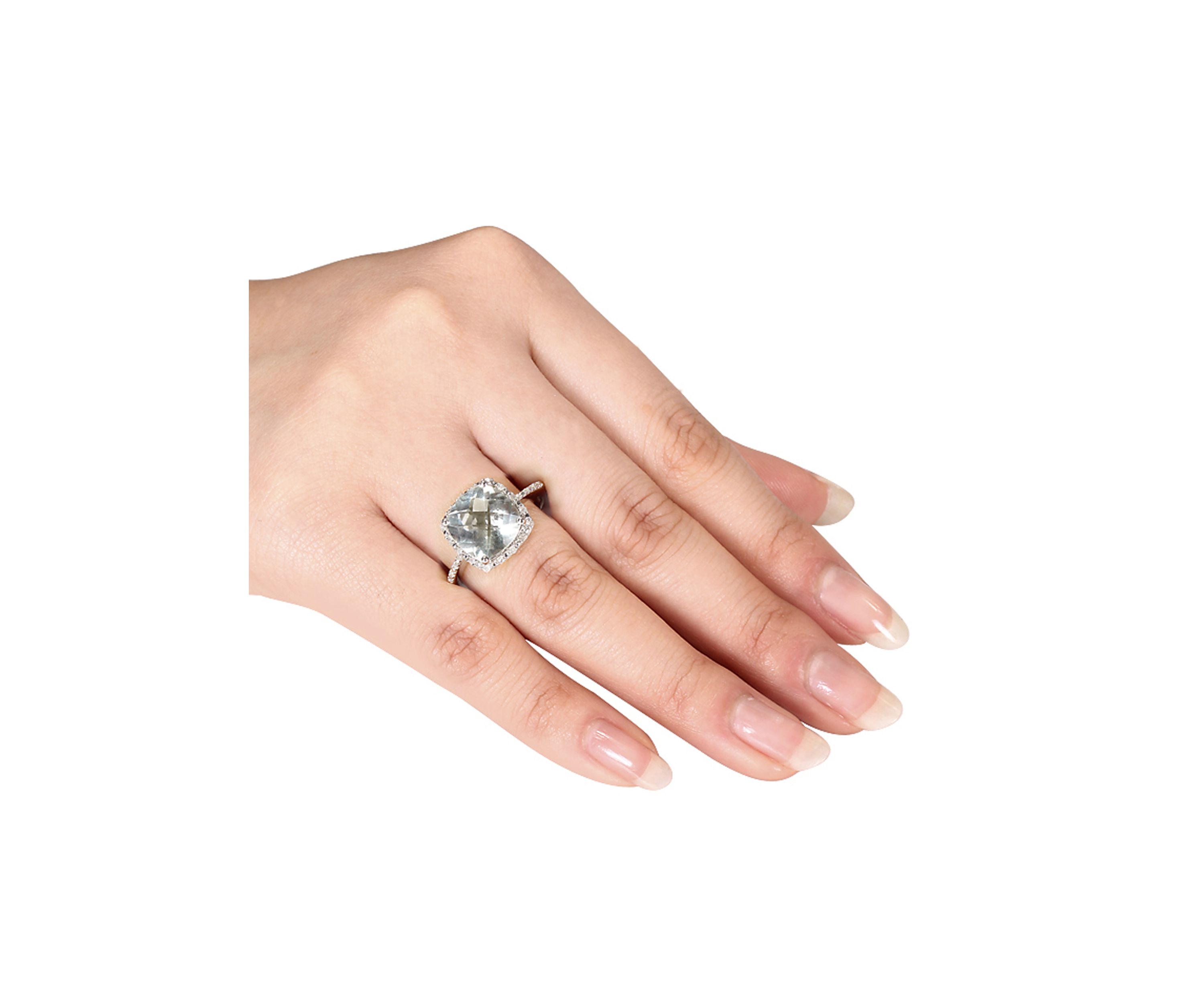 Green Amethyst and Diamond Ring in Sterling Silver