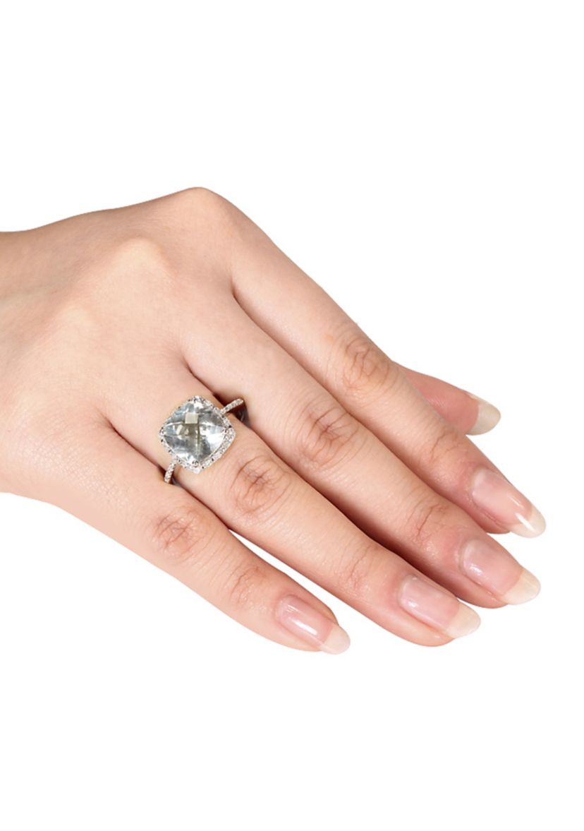 Green Amethyst and Diamond Ring in Sterling Silver
