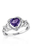 Amethyst and Diamond Heart Ring in Sterling Silver
