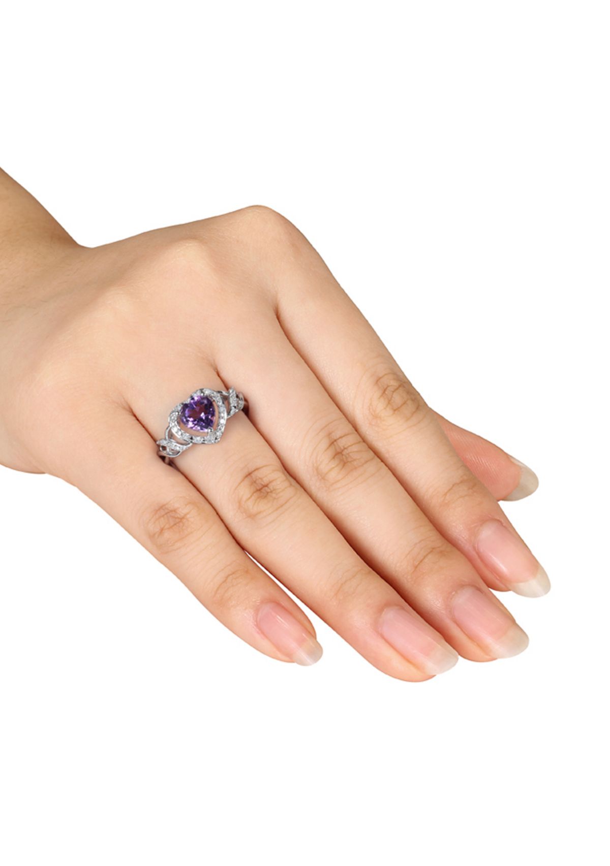 Amethyst and Diamond Heart Ring in Sterling Silver