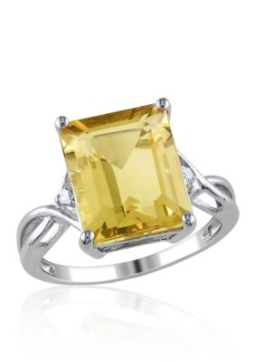 Belk & Co Green Amethyst and White Topaz Ring in Sterling Silver, 7