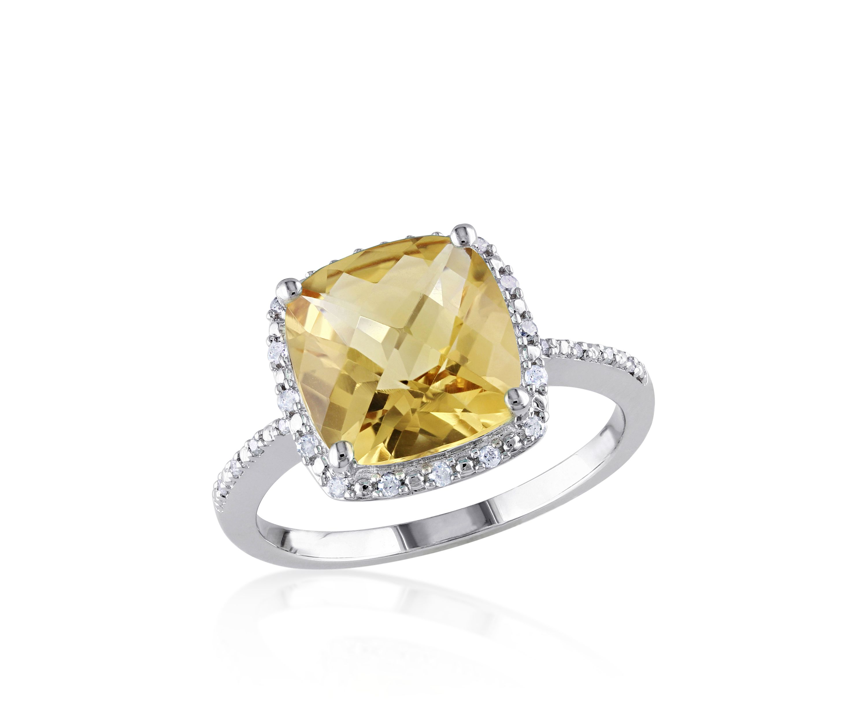 Sterling Silver Citrine and Diamond Ring