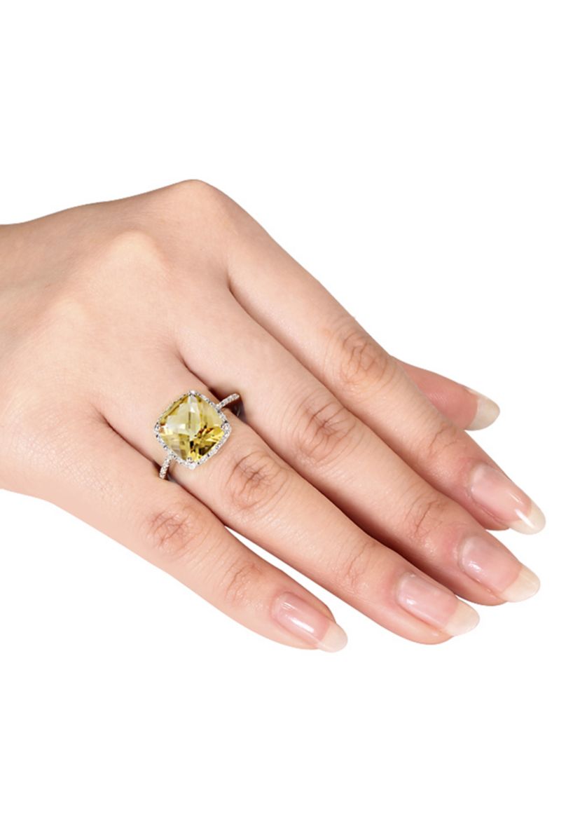 Sterling Silver Citrine and Diamond Ring