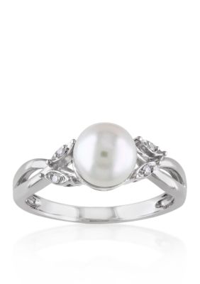 Belk & Co 10k White Gold Cultured Freshwater Pearl and Diamond Ring, 5.5