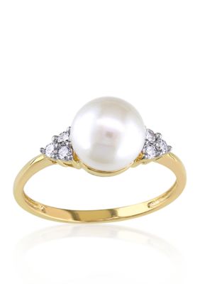 Belk & Co 10k Yellow Gold Cultured Freshwater Pearl and Diamond Ring, 9