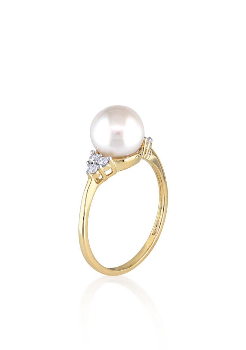 10k Yellow Gold Cultured Freshwater Pearl and Diamond Ring