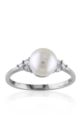 Belk & Co 10k White Gold Cultured Freshwater Pearl and Diamond Ring, 11