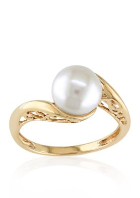 Belk & Co Cultured Freshwater Pearl Ring in 10k Yellow Gold, White, 7.5