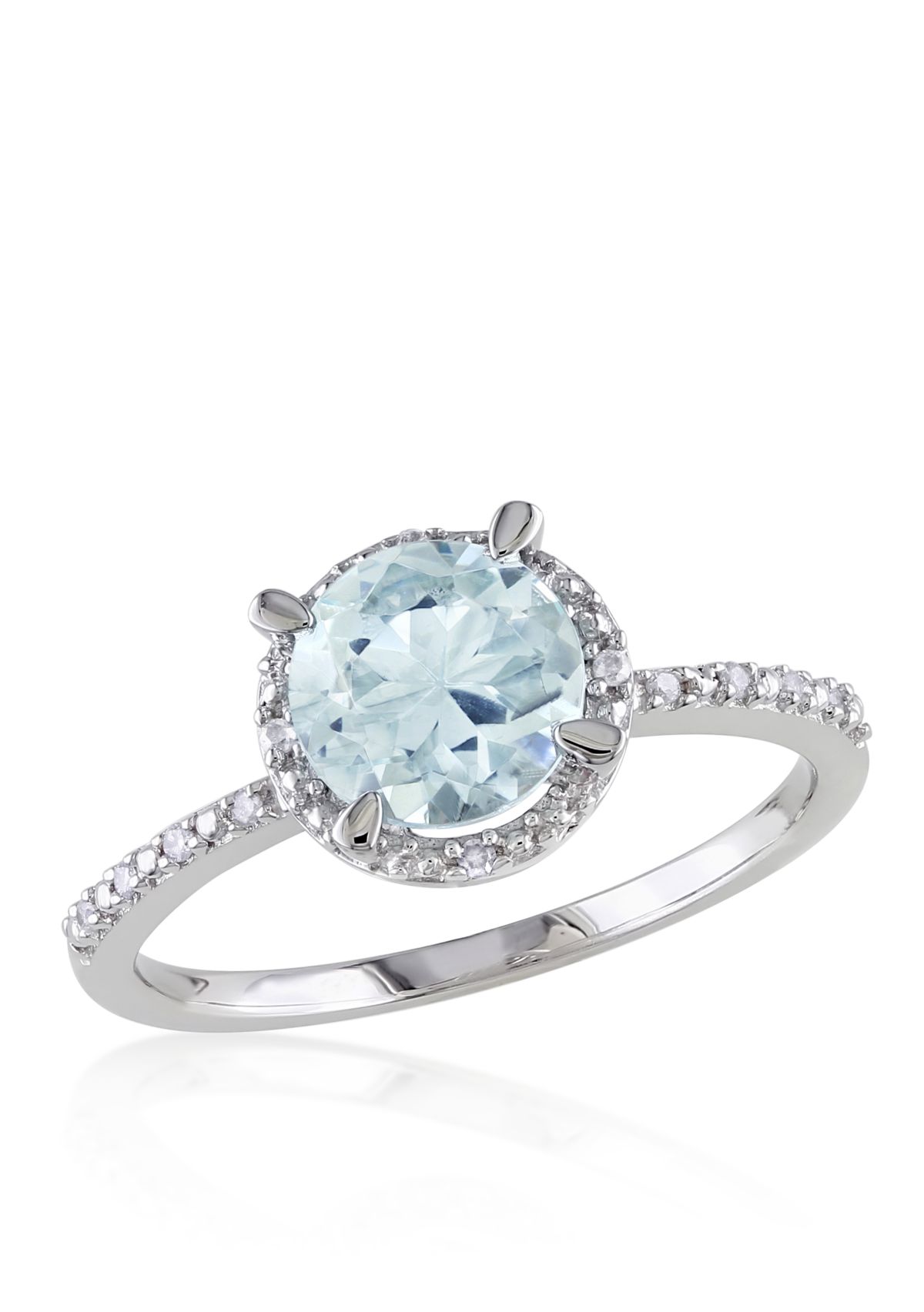 Sterling Silver Aquamarine and Diamond Ring