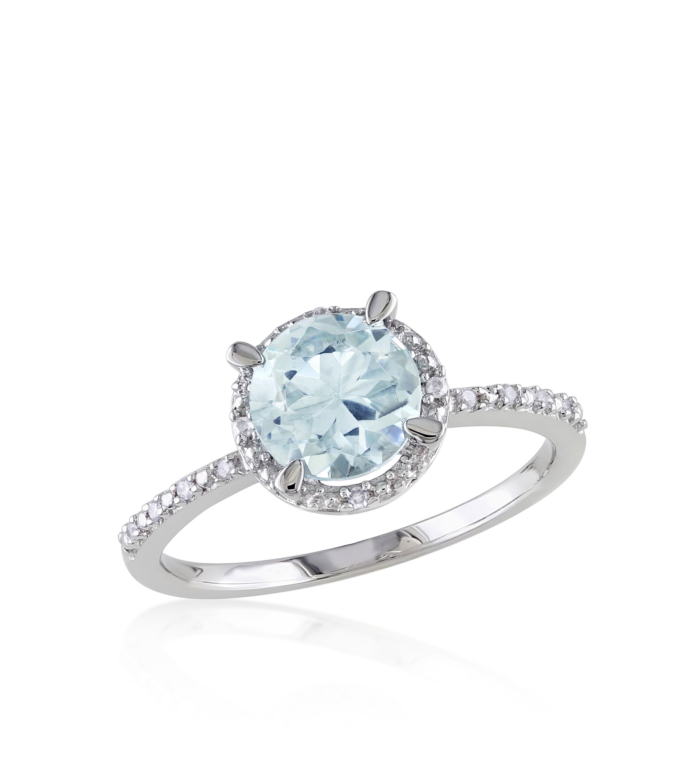 Sterling Silver Aquamarine and Diamond Ring