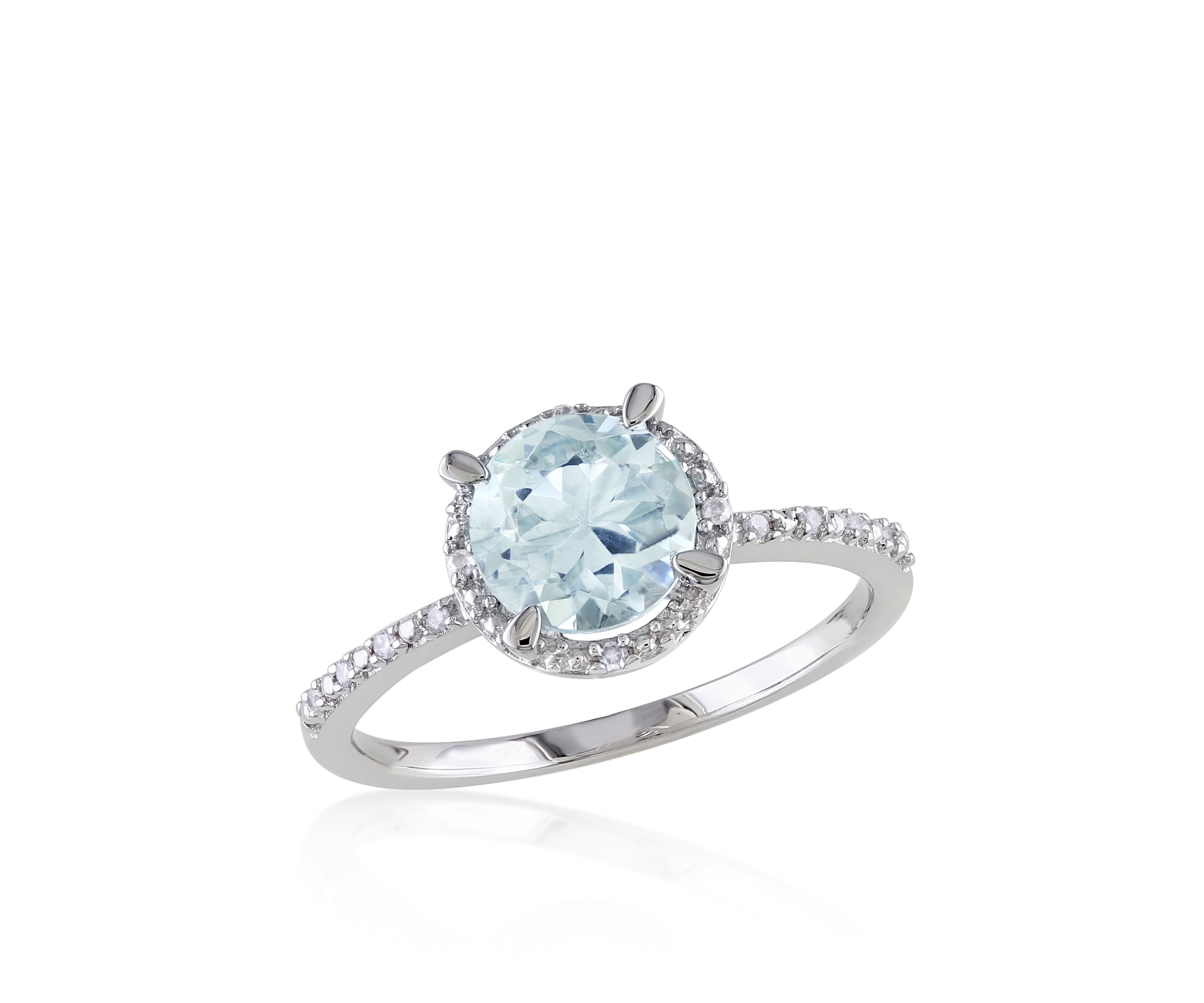 Sterling Silver Aquamarine and Diamond Ring